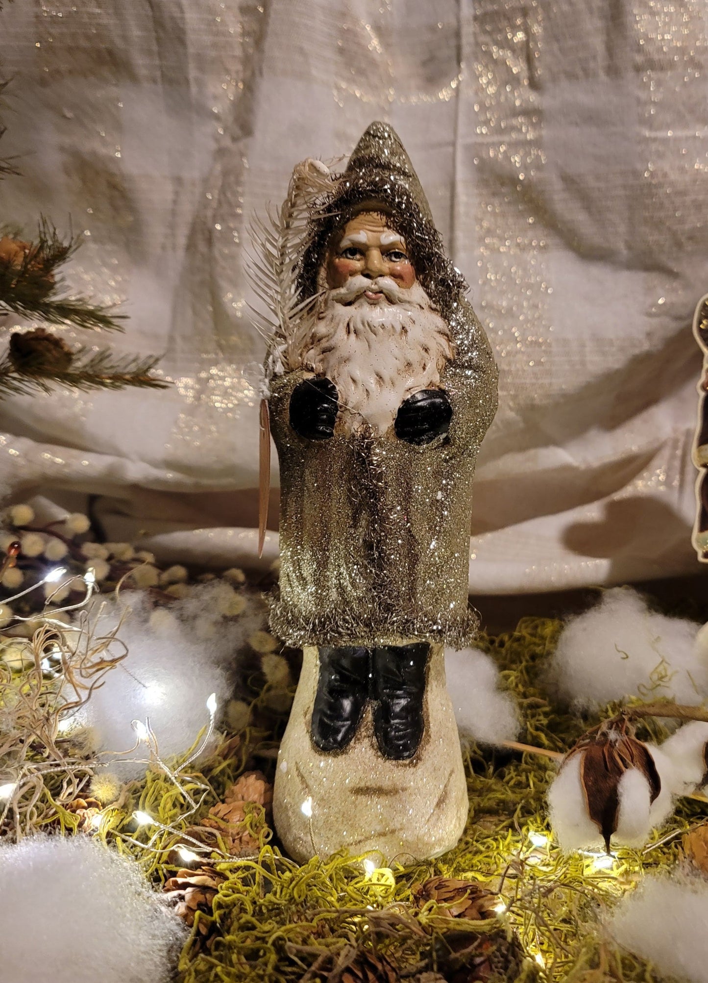 Vintage Folk Art Christmas Style Glittered Belsnickle Gnome Santa Figurine