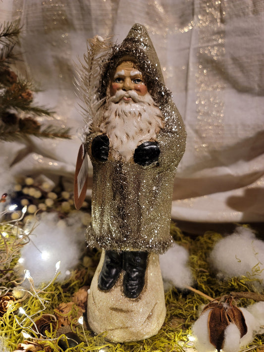 Vintage Folk Art Christmas Style Glittered Belsnickle Gnome Santa Figurine