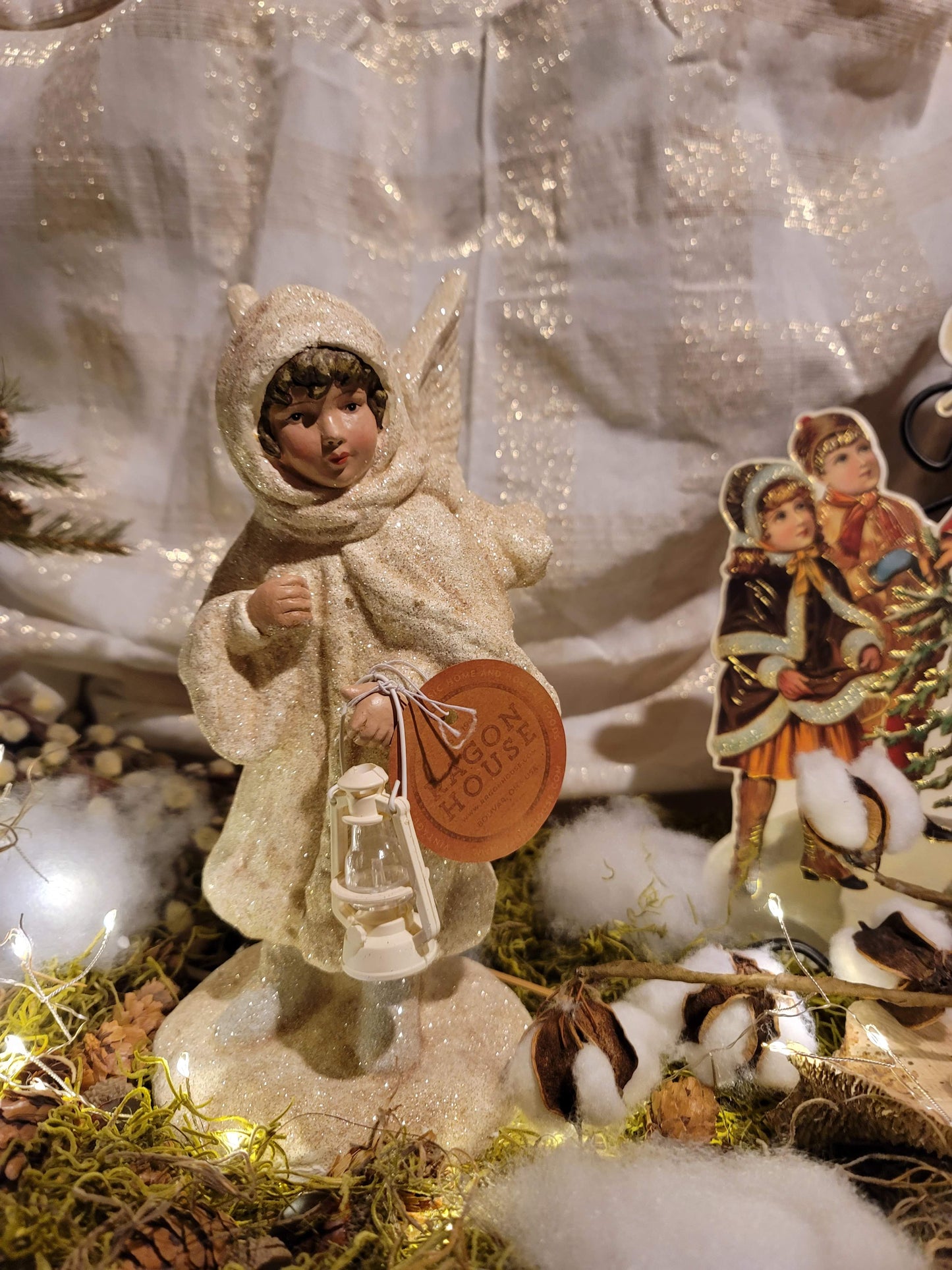 Vintage Victorian Christmas Style Good News Angel with Lantern Figurine