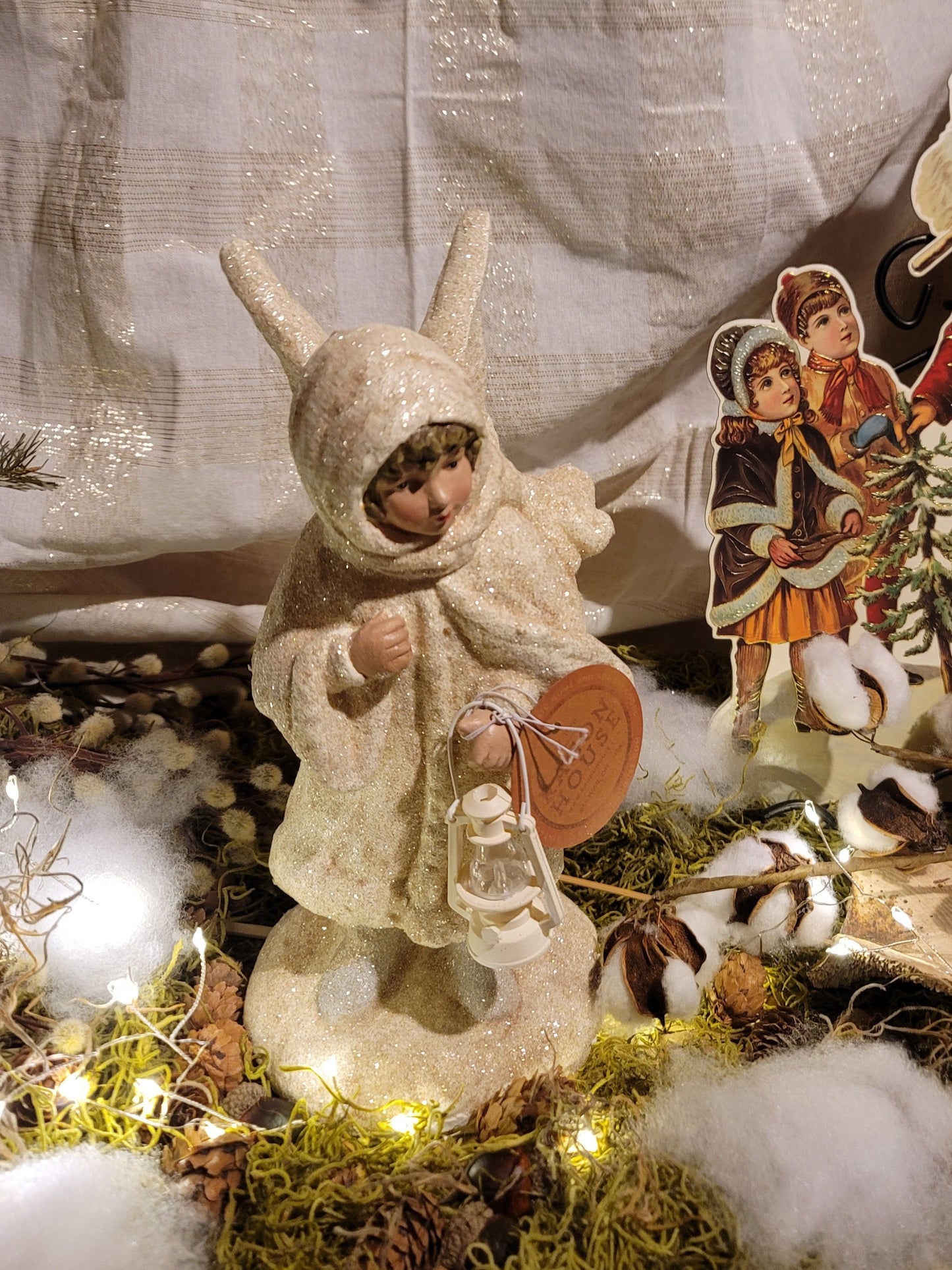 Vintage Victorian Christmas Style Good News Angel with Lantern Figurine