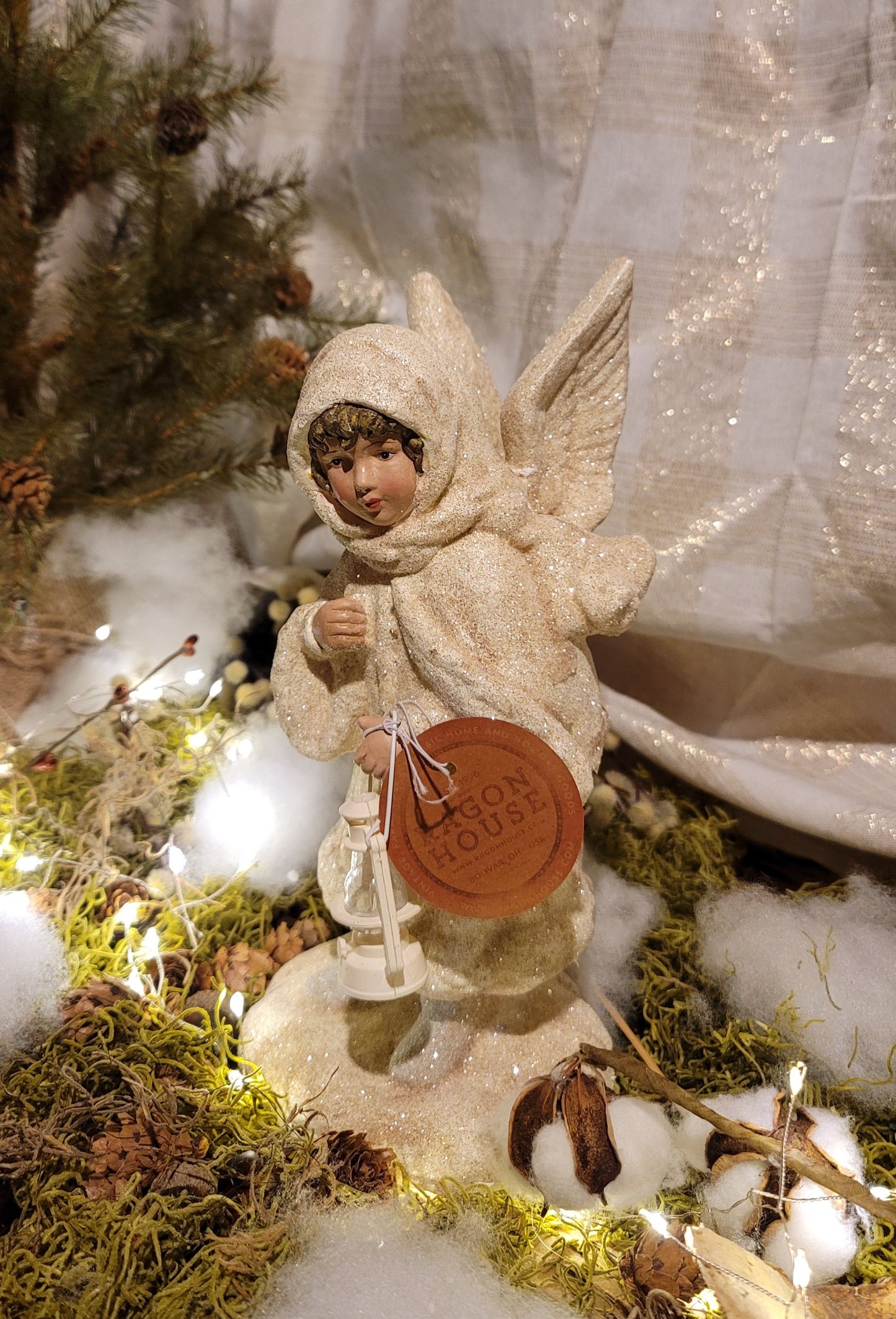 Vintage Victorian Christmas Style Good News Angel with Lantern Figurine