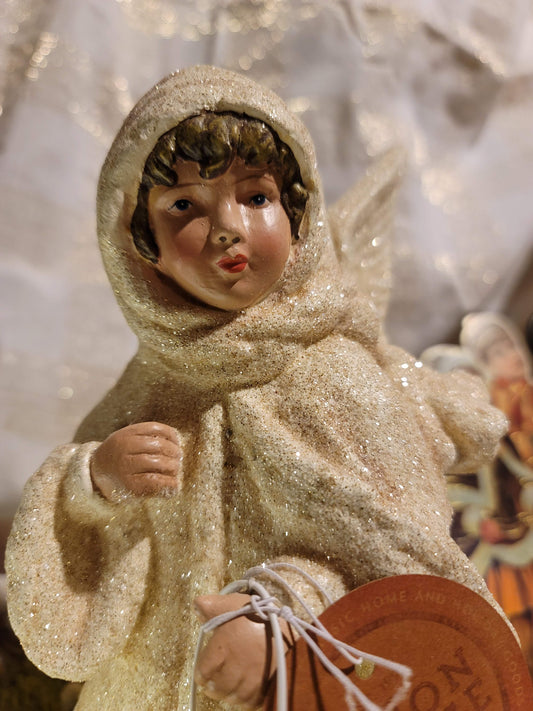 Vintage Victorian Christmas Style Good News Angel with Lantern Figurine