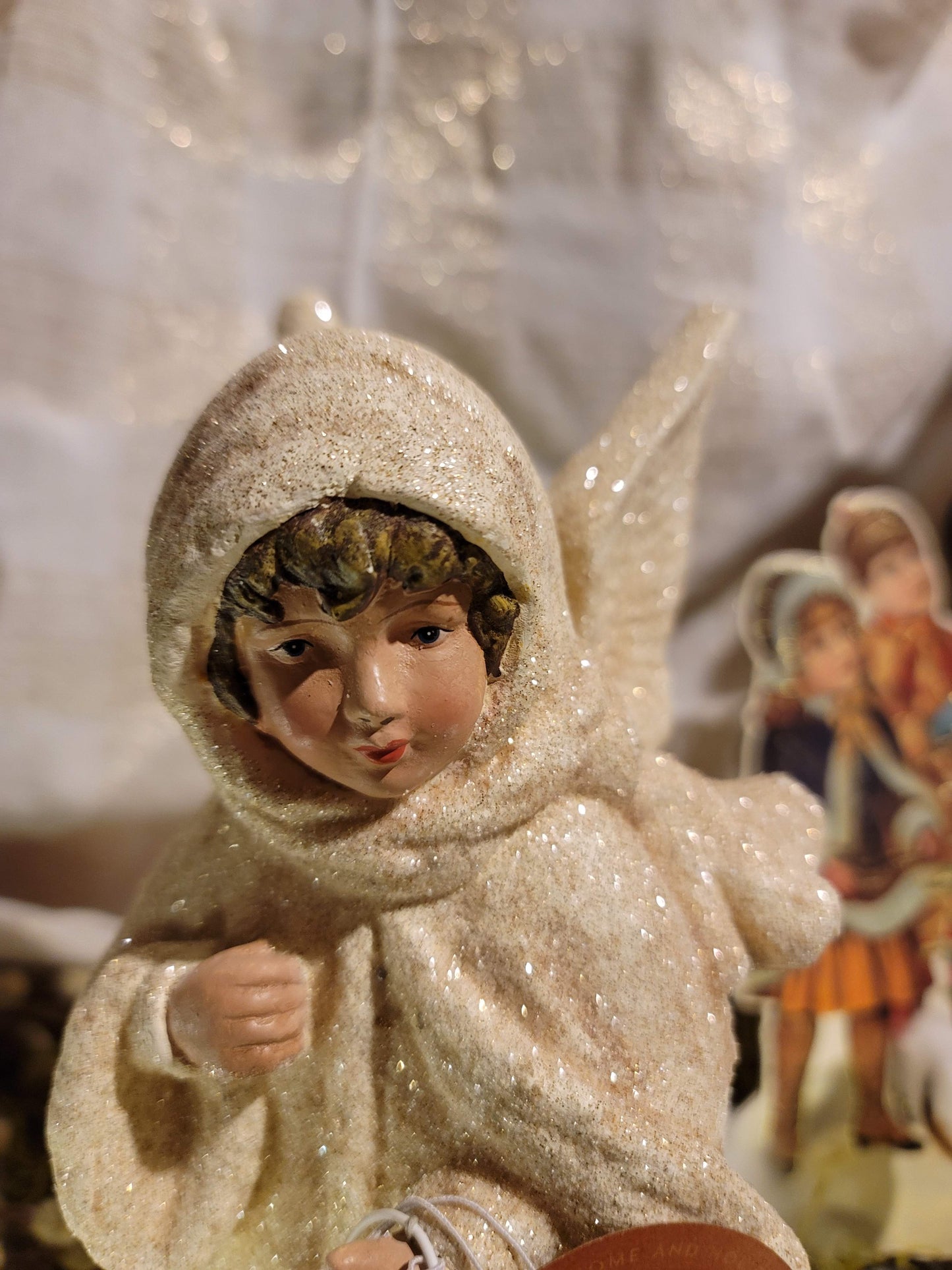 Vintage Victorian Christmas Style Good News Angel with Lantern Figurine
