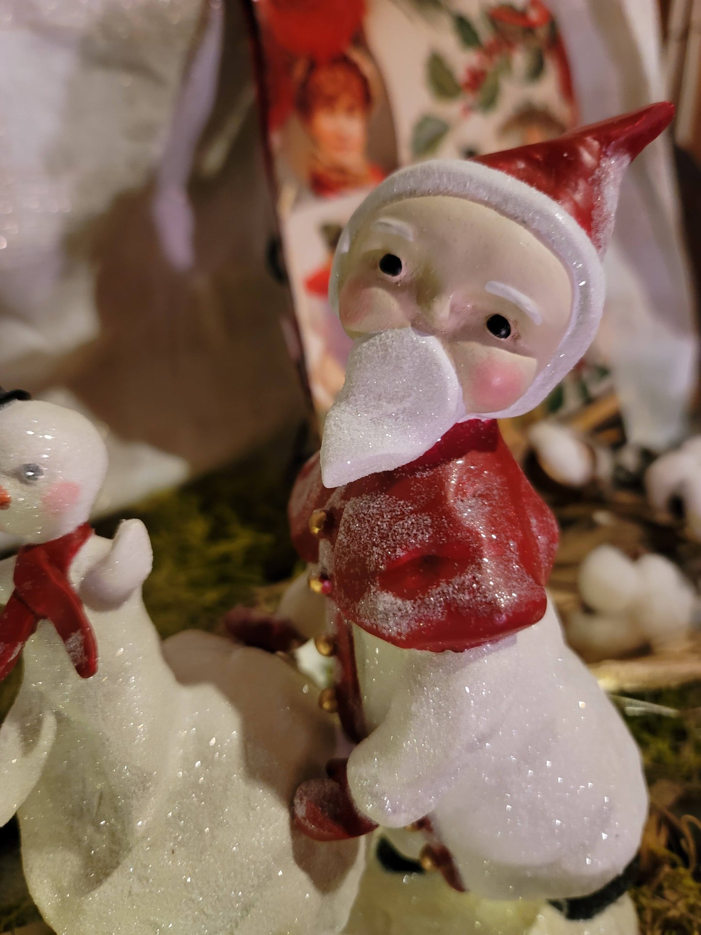 Folk Art Dee Harvey Foust Santa Snowball Rides Figurine