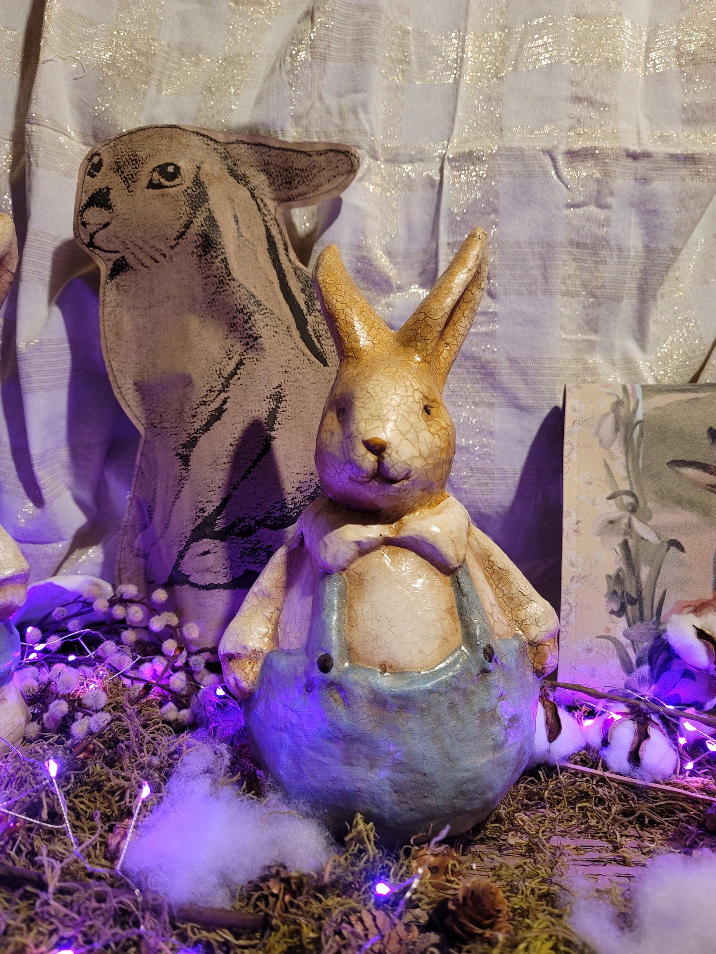 Victorian Easter Postcard Style Rabbit Figurine Pair