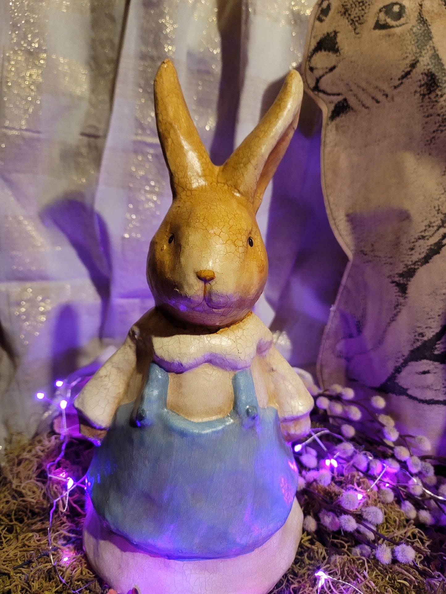 Victorian Easter Postcard Style Rabbit Figurine Pair