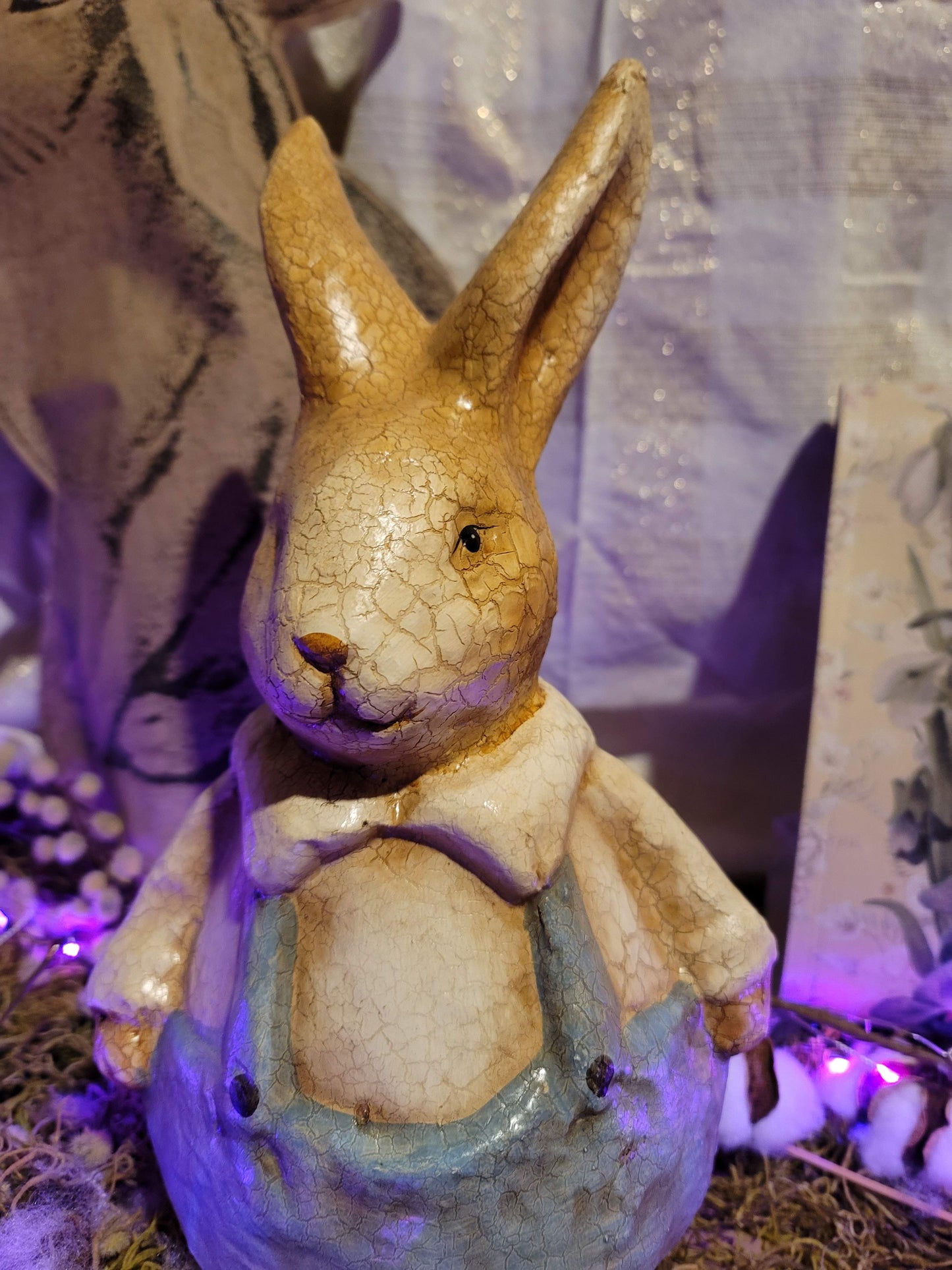 Victorian Easter Postcard Style Rabbit Figurine Pair