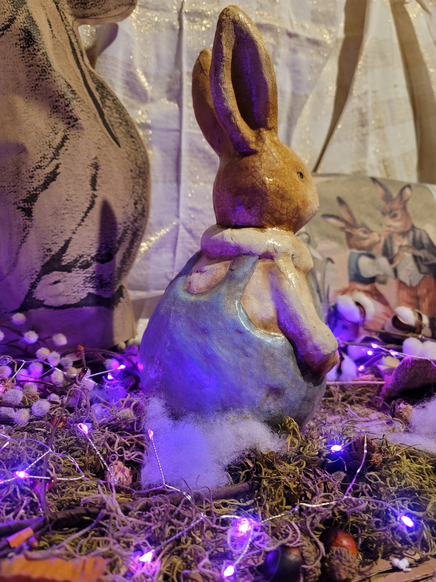 Victorian Easter Postcard Style Rabbit Figurine Pair