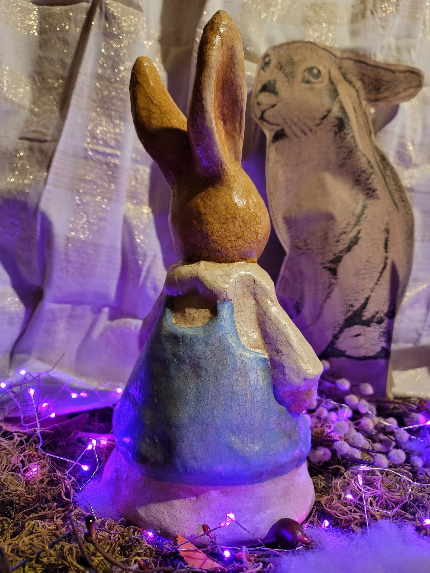 Victorian Easter Postcard Style Rabbit Figurine Pair