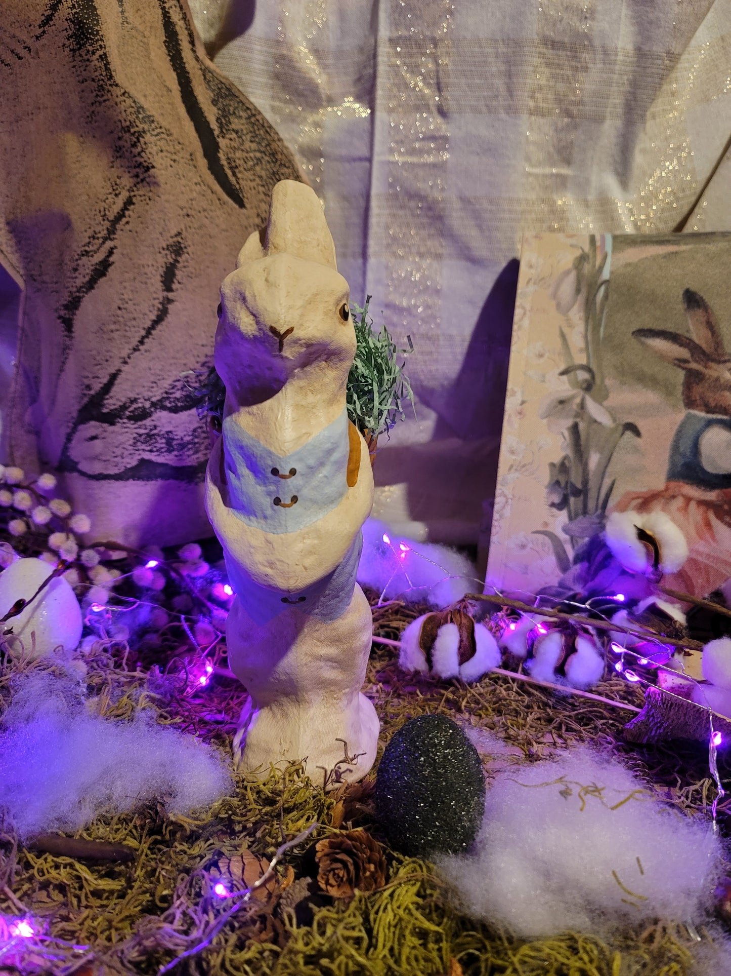 Vintage German Style Easter Paper Mache Standing Rabbit with Basket
