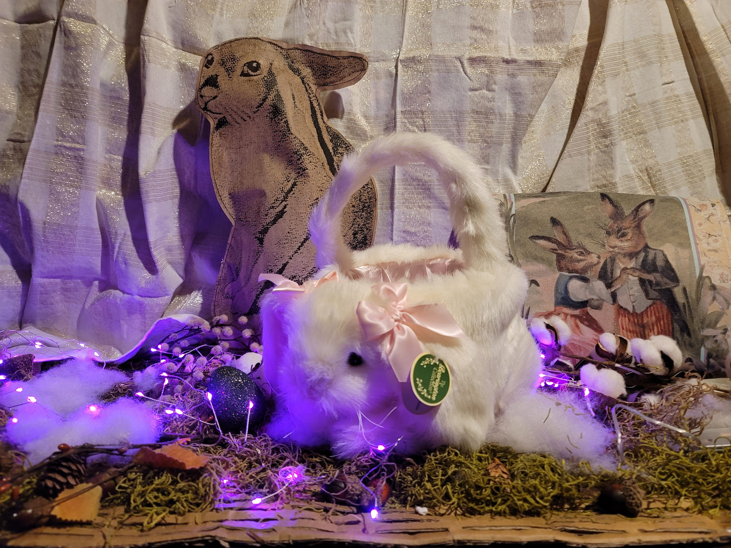 Bountiful Bunny Easter Basket with Pink Ribbon