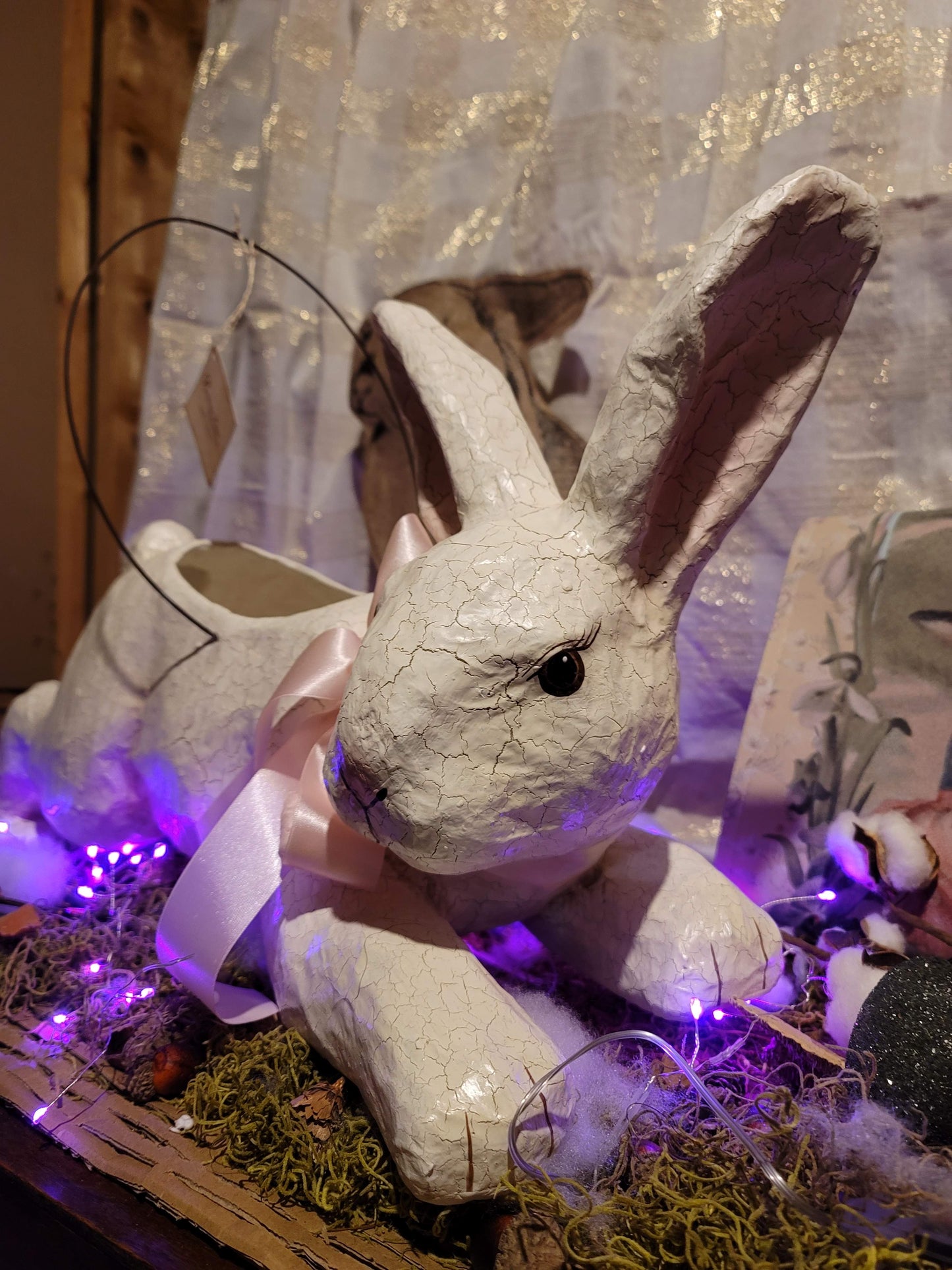 Vintage Easter Giant Easter Rabbit Bunny Paper Mache Basket
