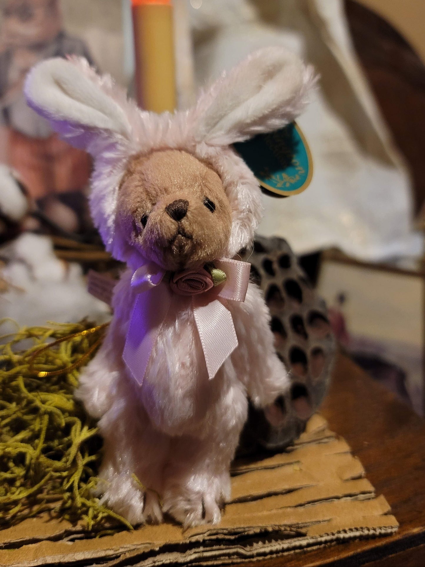 Bearington Stuffed Easter Bear in Either White or Pink Bunny Suit with Movable Limbs Ornament