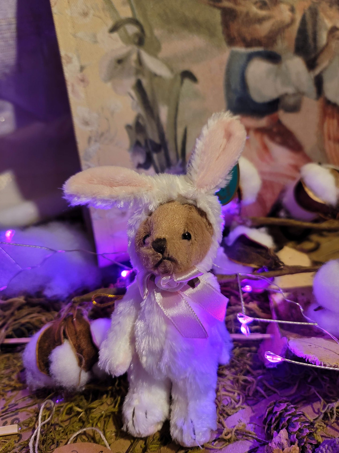 Bearington Stuffed Easter Bear in Either White or Pink Bunny Suit with Movable Limbs Ornament