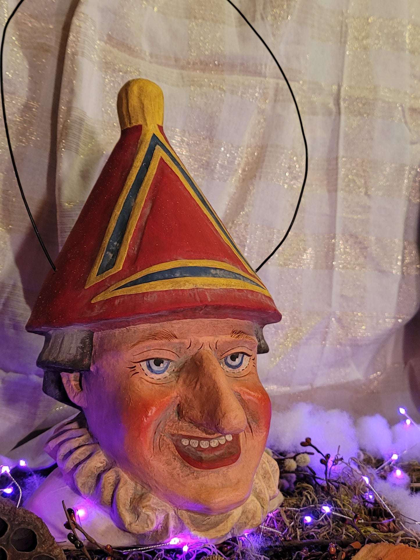 Vintage Halloween Style Circus Victorian Paper Mache Clown Bucket