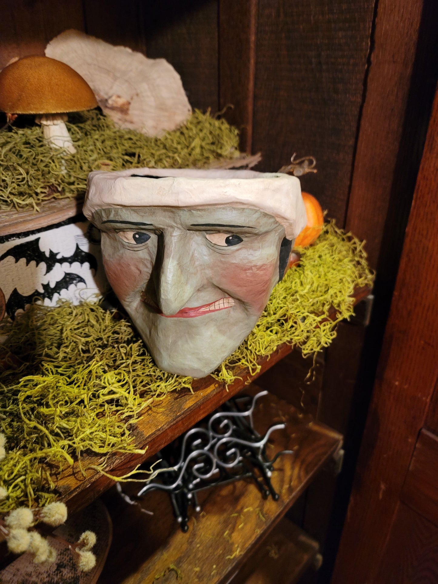 Vintage Halloween Style Wicked Witch head Bucket Candy Container Cody Foster Large