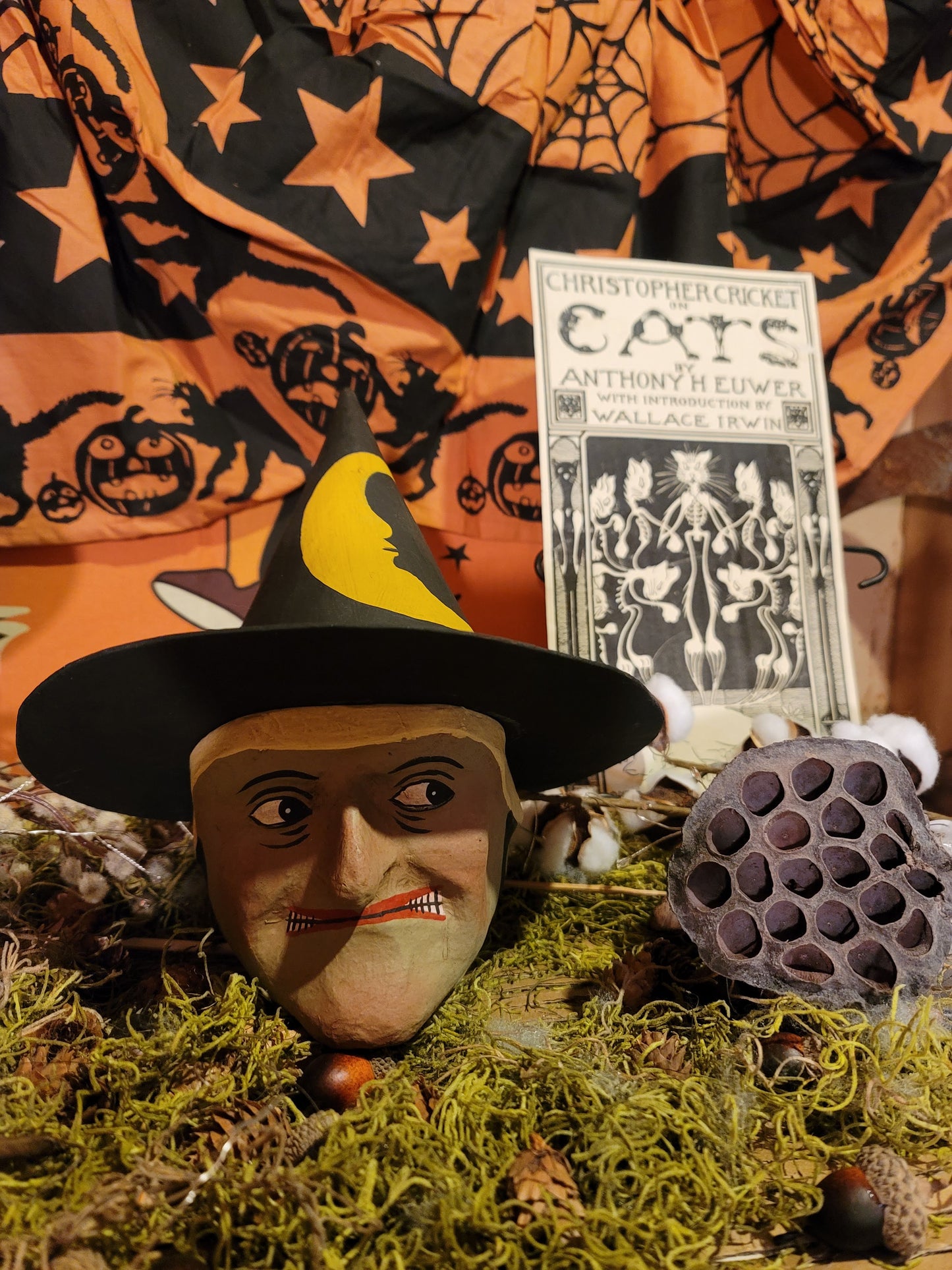 Vintage Halloween Style Paper Mache Witch Candy Container Cody Foster SMALL