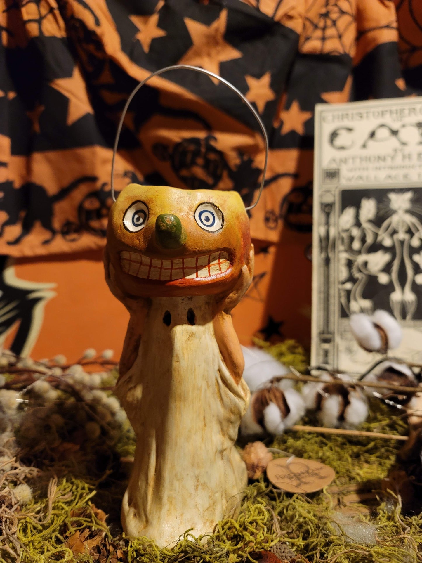 Vintage Halloween Silver Willow Ghost with Pumpkin Head Container Tim Burton RARE