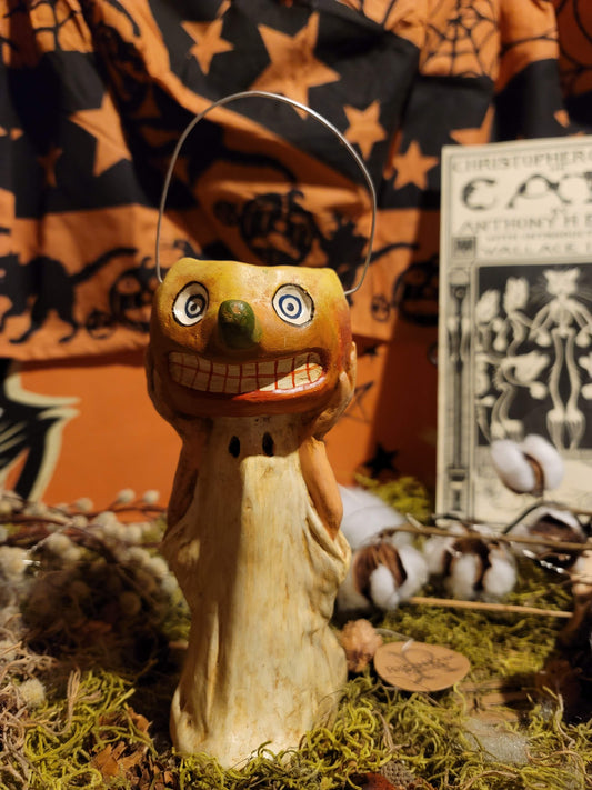 Vintage Halloween Silver Willow Ghost with Pumpkin Head Container Tim Burton RARE