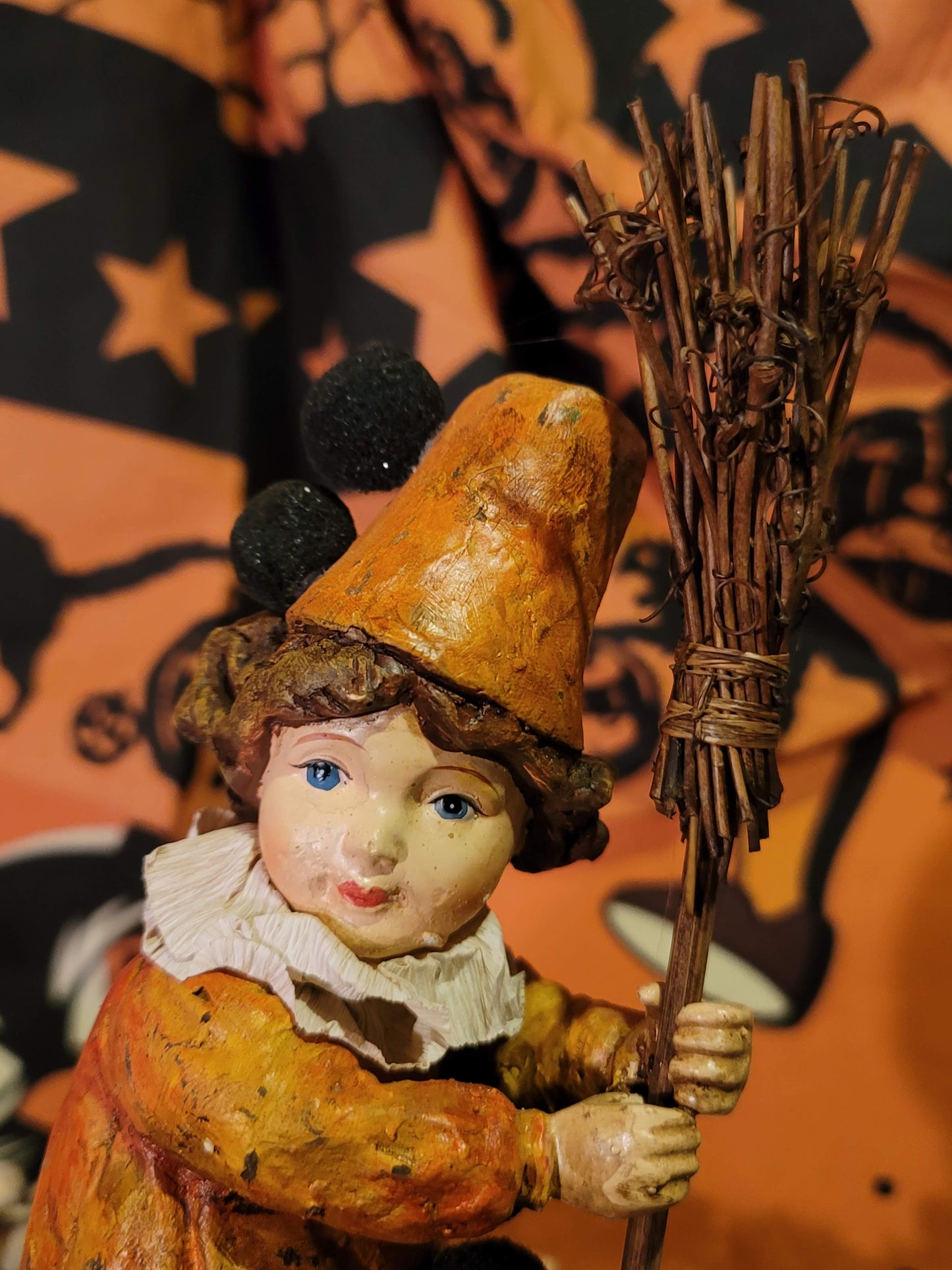 Vintage Halloween Style Postcard Clapsaddle Clown Girl Pumpkin Figurine