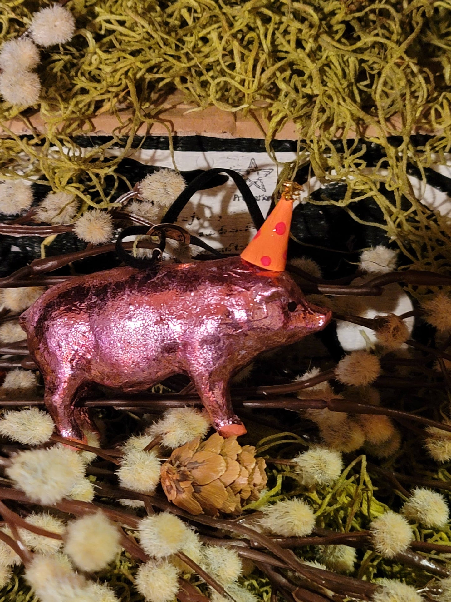 Whimsy Circus Pink Party Pig with Hat Ornament