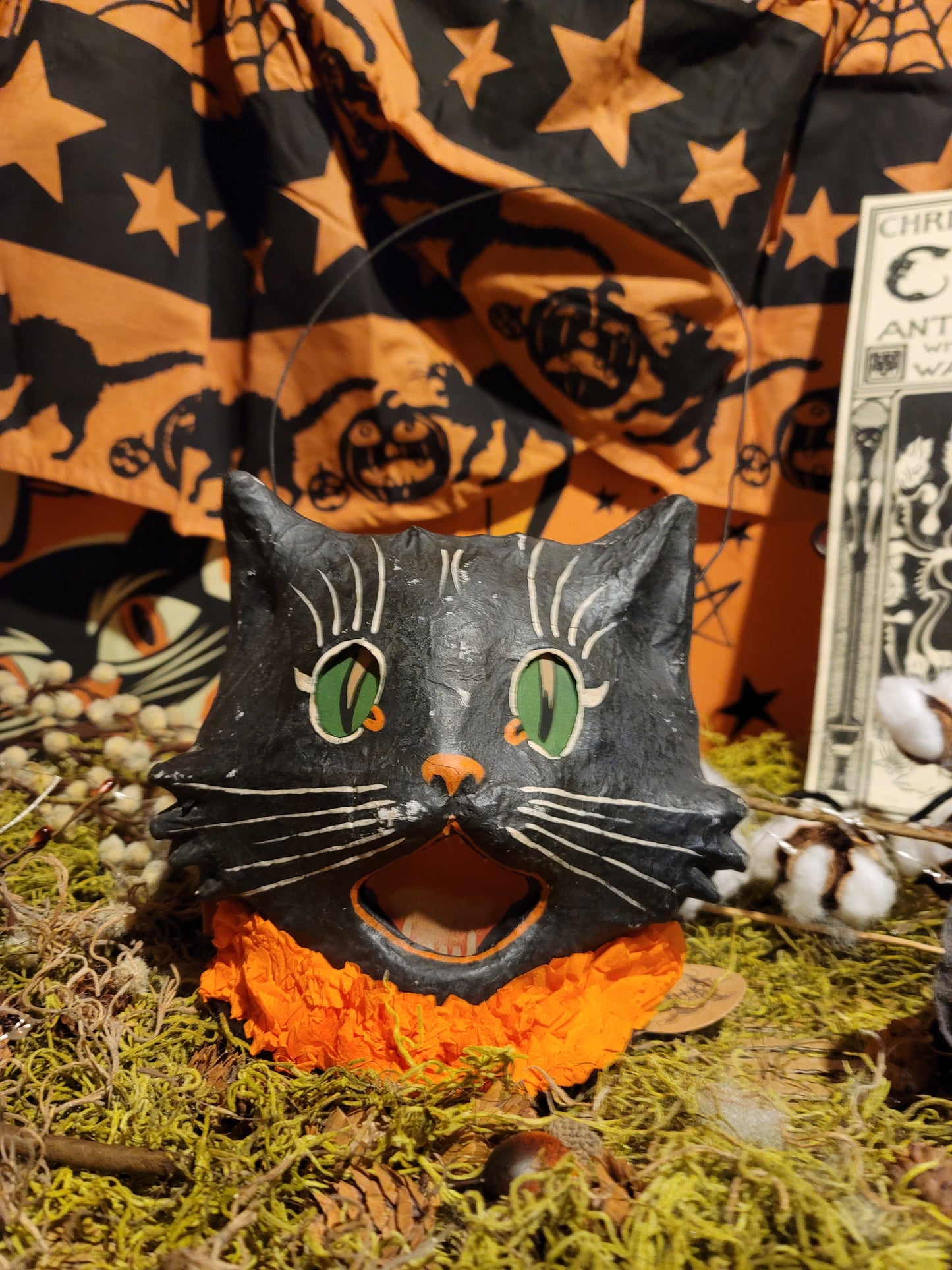 Vintage Halloween Style Bethany Lowe Black Cat Witch Candy Container Lantern