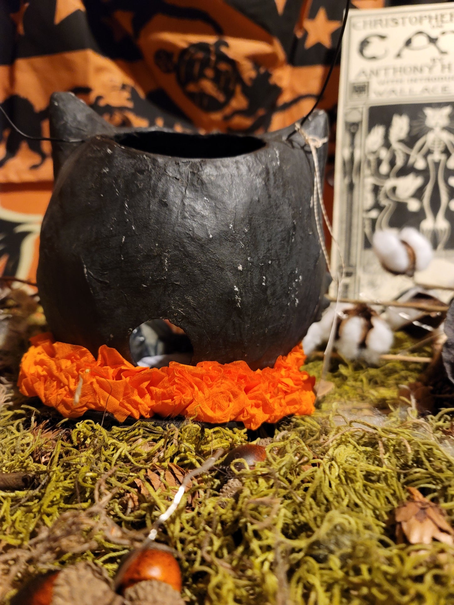 Vintage Halloween Style Bethany Lowe Black Cat Witch Candy Container Lantern
