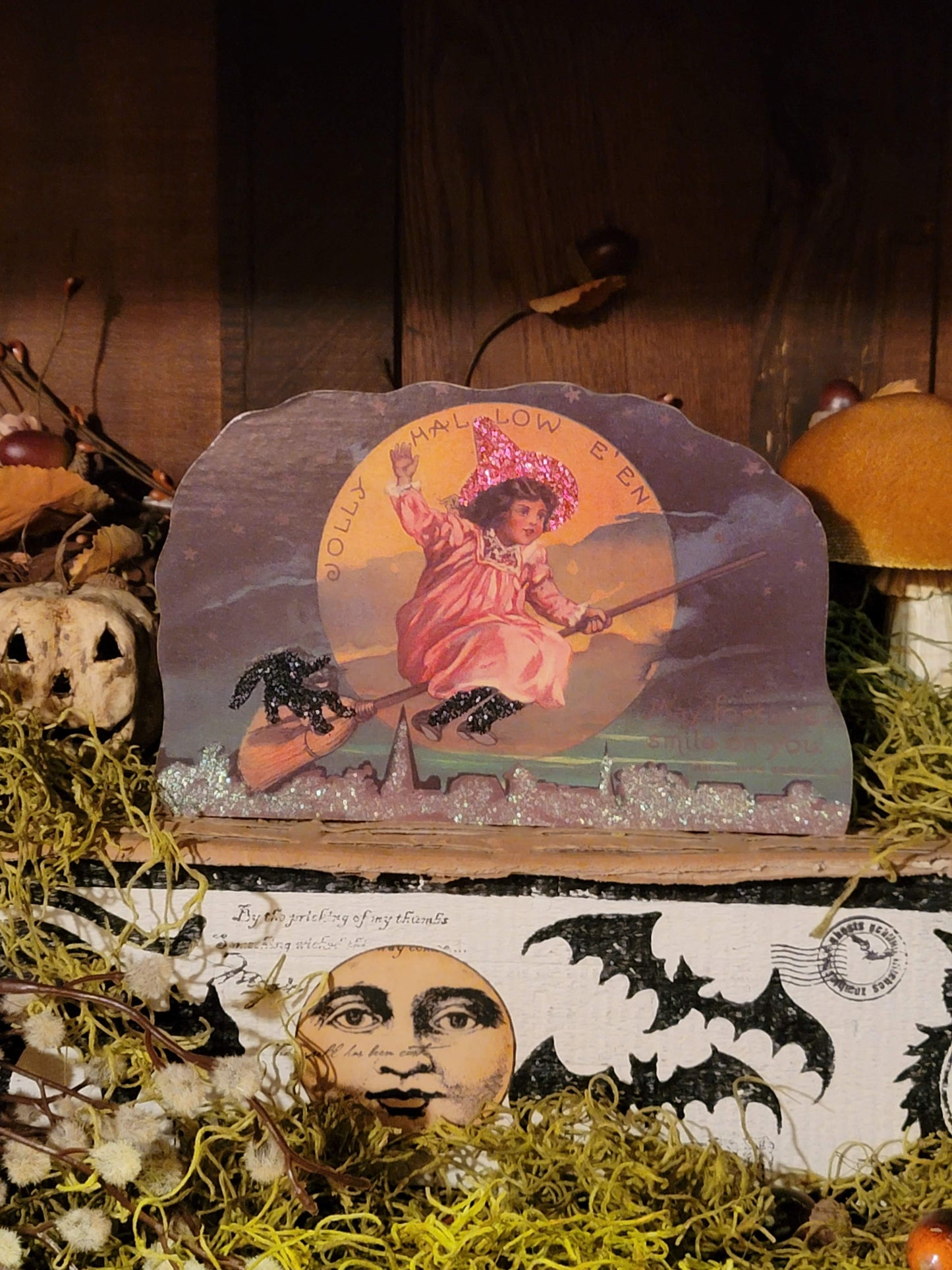 Vintage Halloween Postcard Victorian Witch Frogmore Music Box