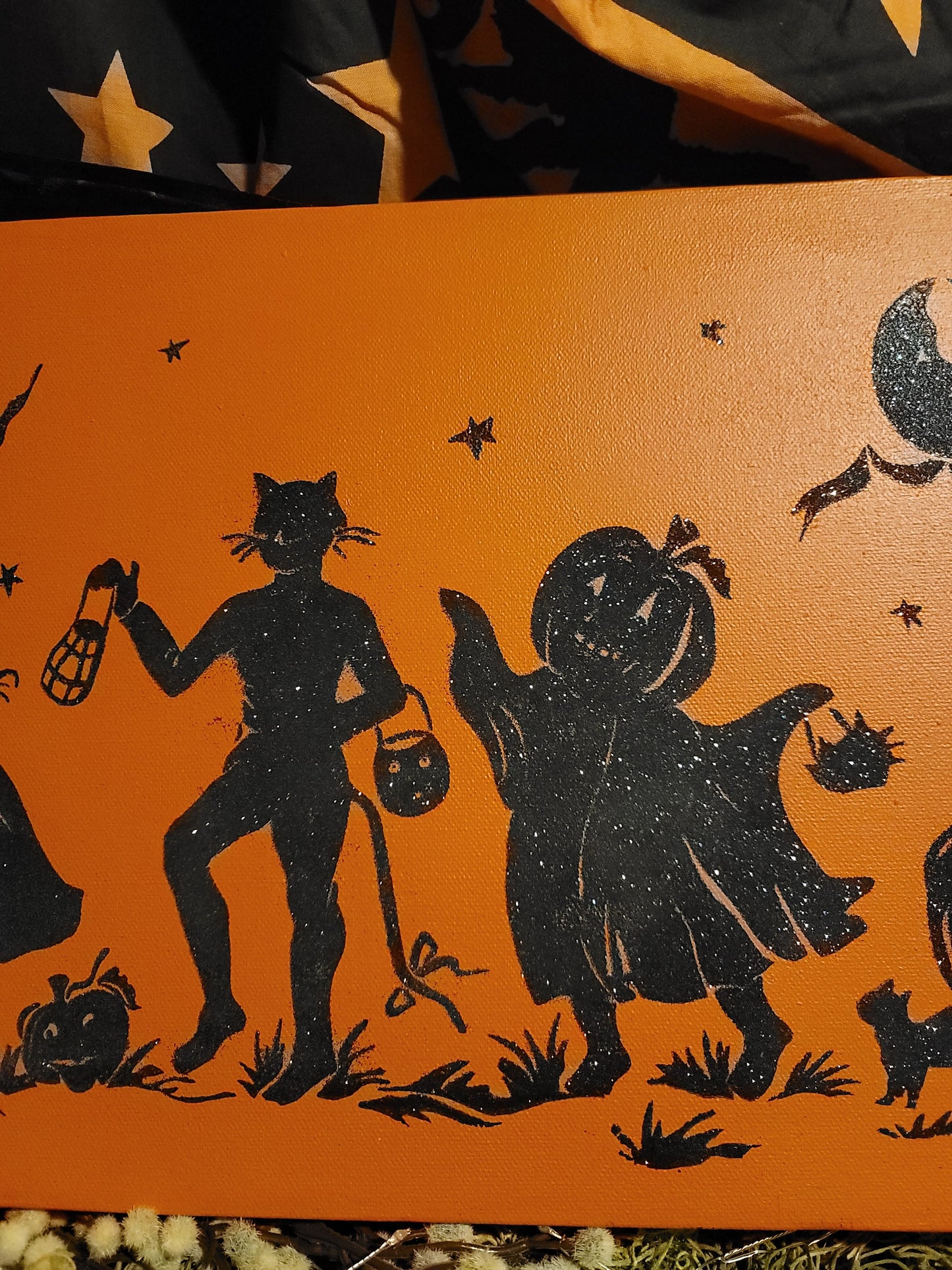 Vintage Halloween Style Halloween Trick or Treater Parade Canvas Wall Hanging