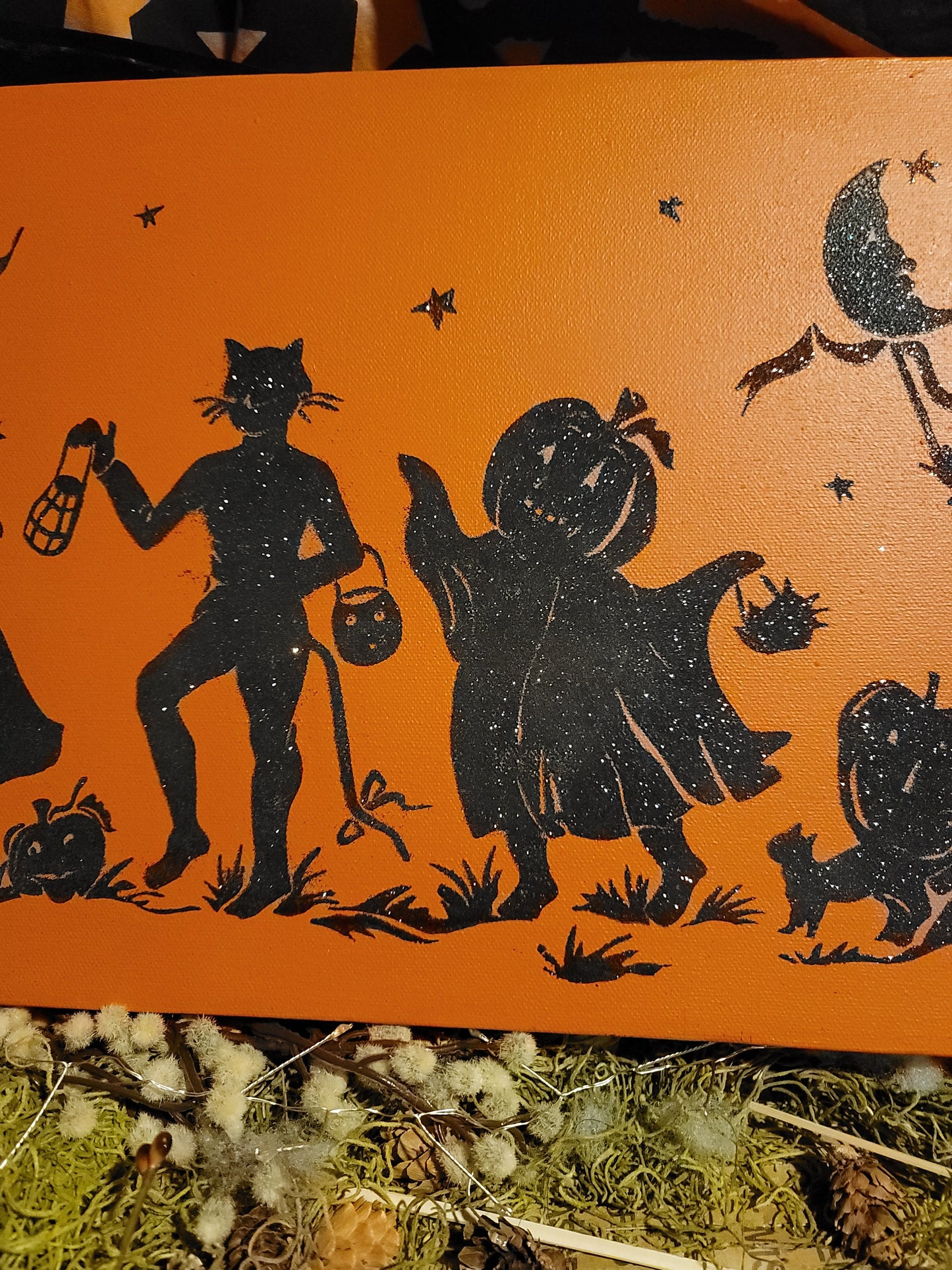 Vintage Halloween Style Halloween Trick or Treater Parade Canvas Wall Hanging