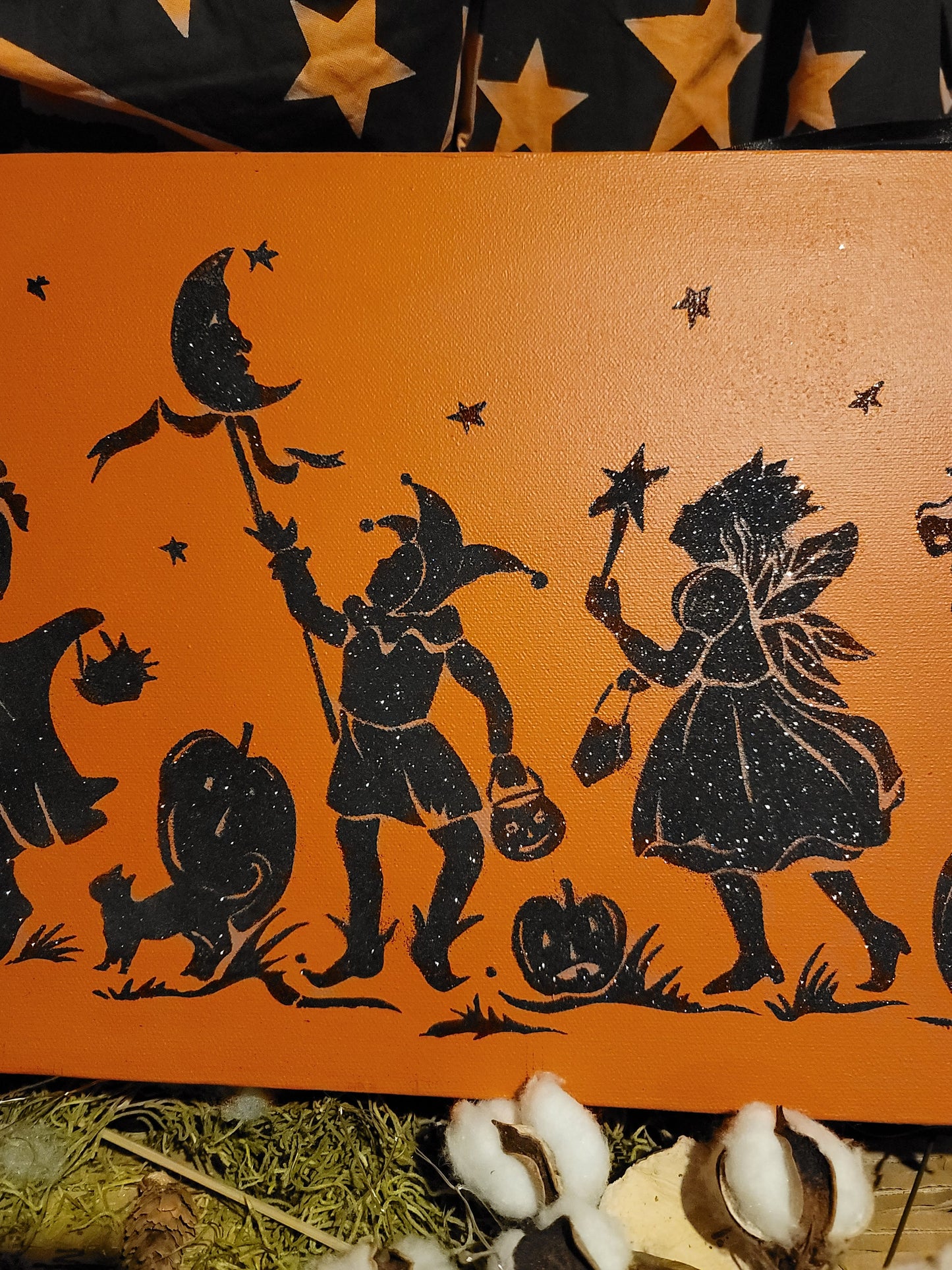Vintage Halloween Style Halloween Trick or Treater Parade Canvas Wall Hanging