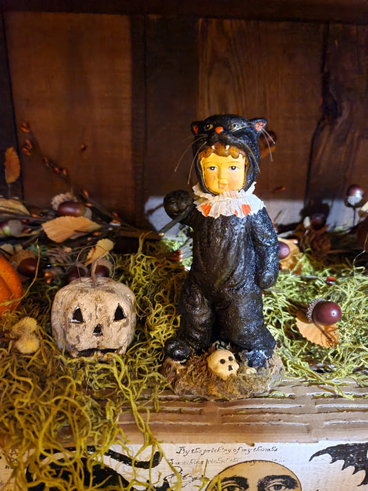 Vintage Halloween Style Bethany Lowe Black Cat Trick or Treater with Candy Corn Pole