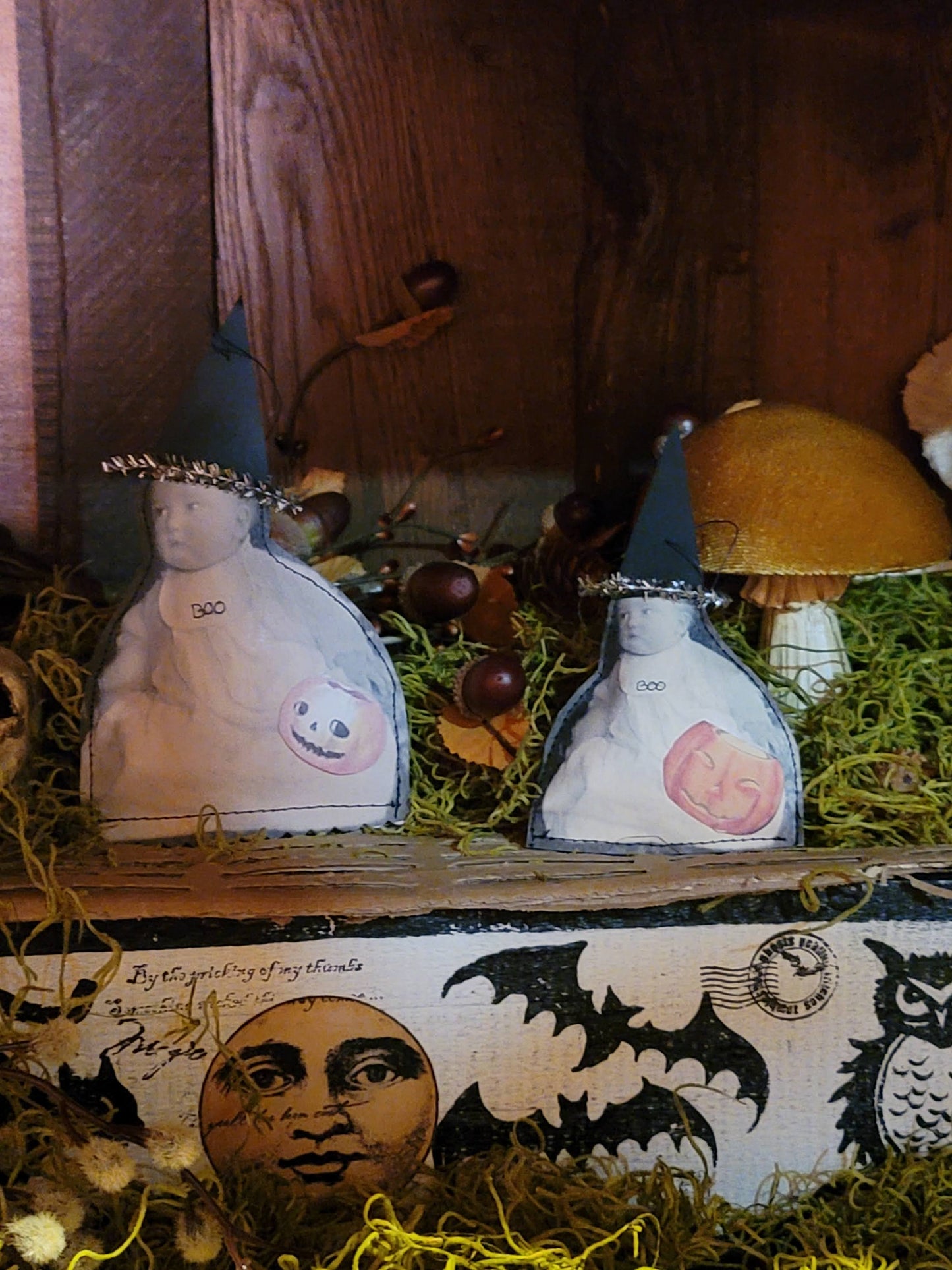 Vintage Halloween Style Photo Boo Baby Witches Paper Ornament Set