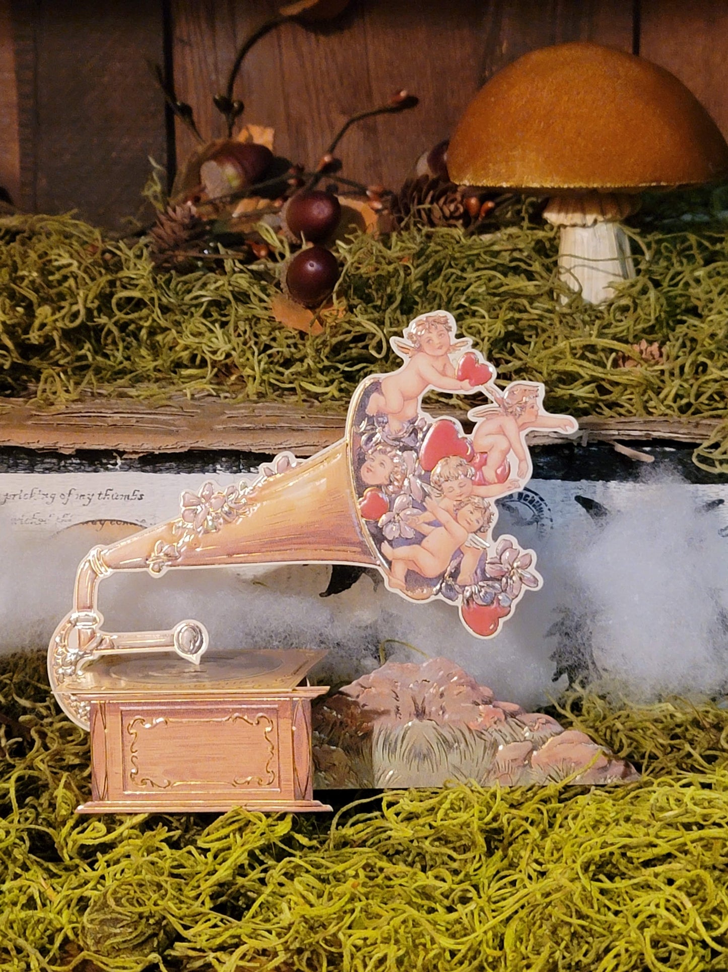 Vintage Victorian Style Cupids Gramaphone 3D Anniversary Proposal Marriage Love Card