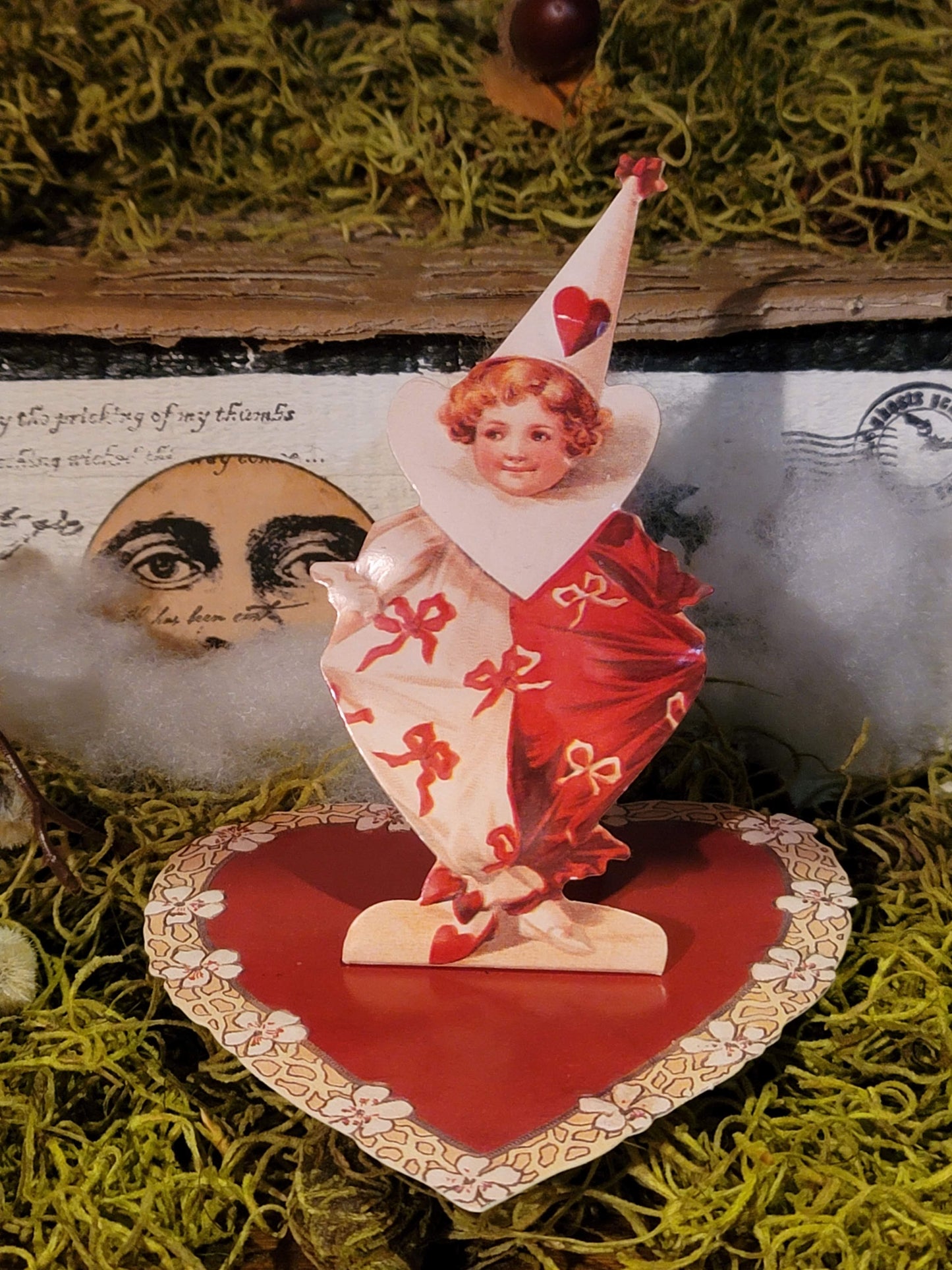 Vintage Victorian Style Valentine Love Cupid Clown Pop Up Standing Card