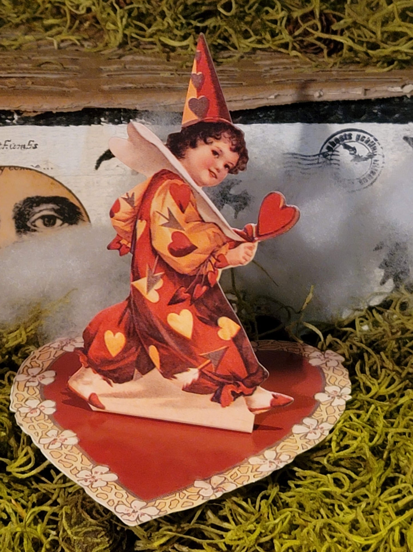 Vintage Victorian Style Valentine Love Cupid Clown Pop Up Standing Card