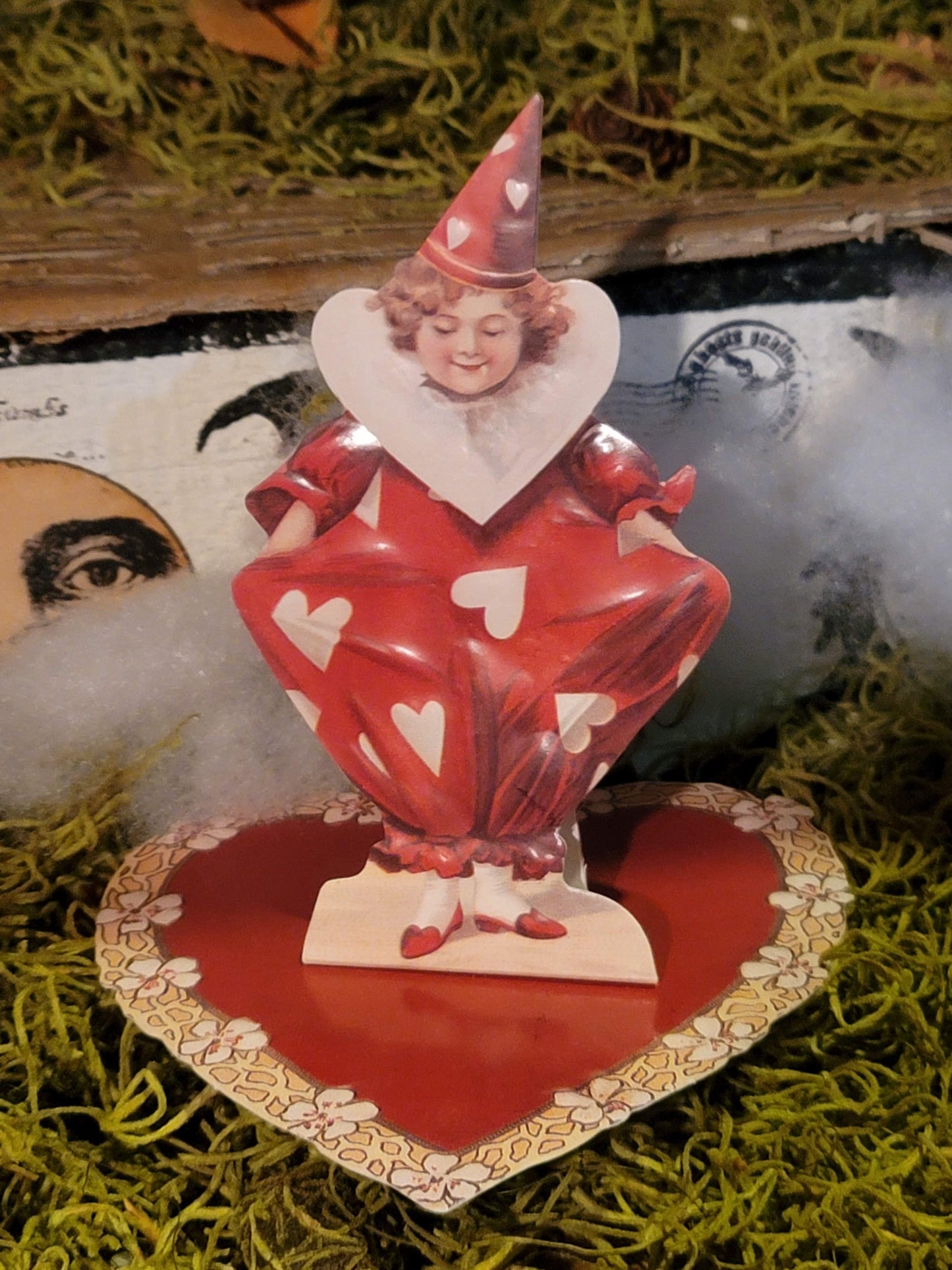 Vintage Victorian Style Valentine Love Cupid Clown Pop Up Standing Card