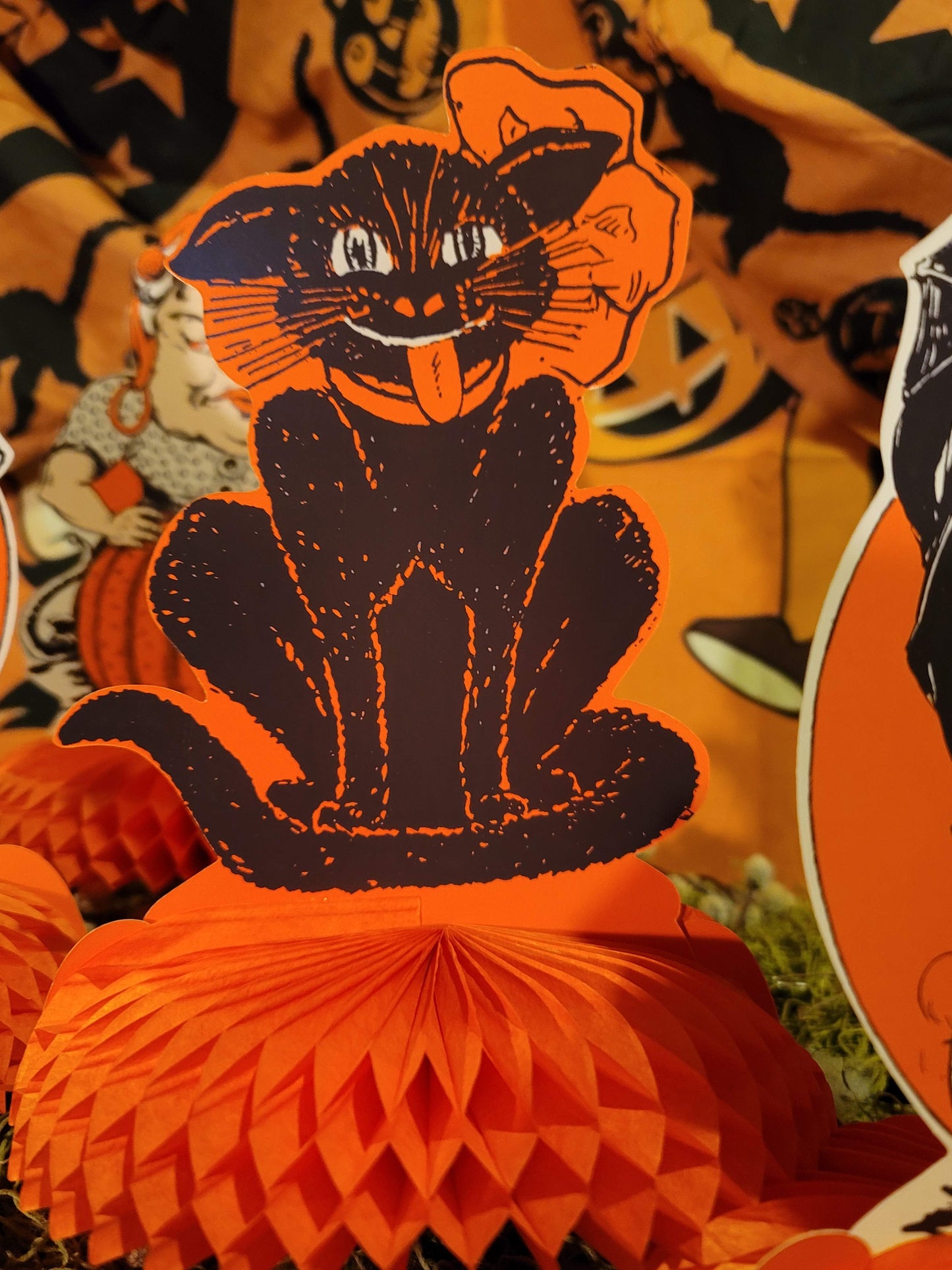 Vintage Halloween Style Set of 4 Witch, Gypsy, Clown Jester and Black Cat