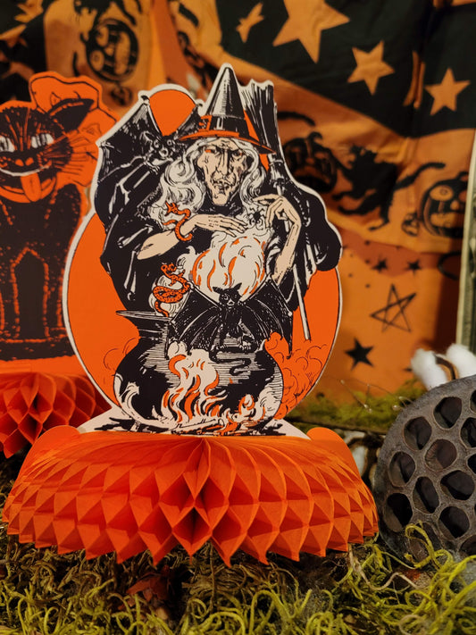 Vintage Halloween Style Set of 4 Witch, Gypsy, Clown Jester and Black Cat