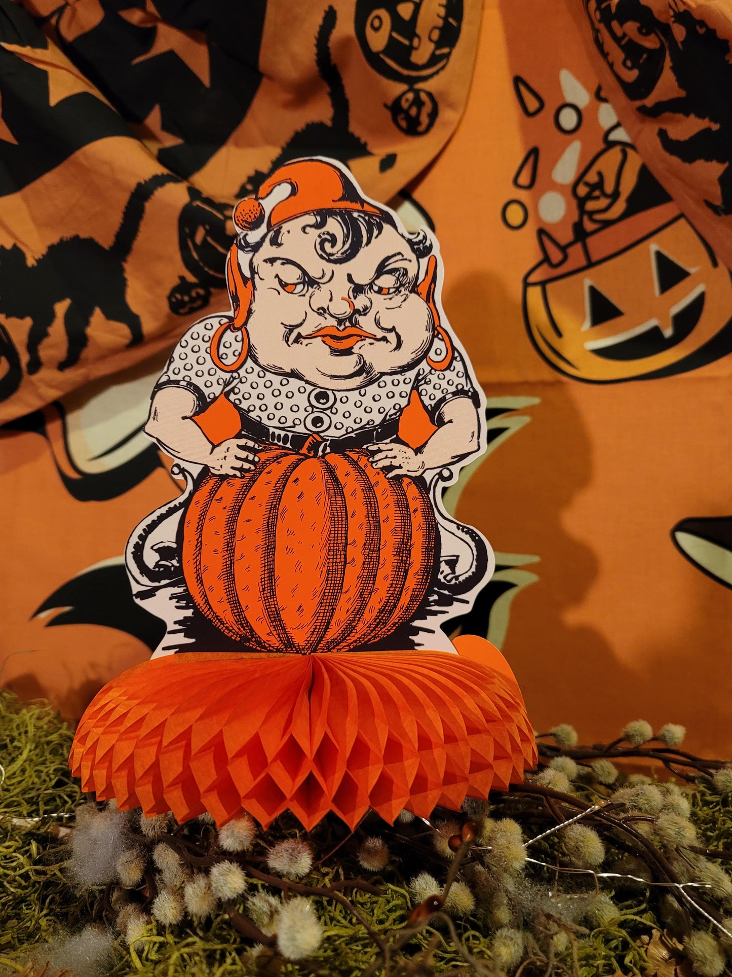 Vintage Halloween Style Set of 4 Witch, Gypsy, Clown Jester and Black Cat