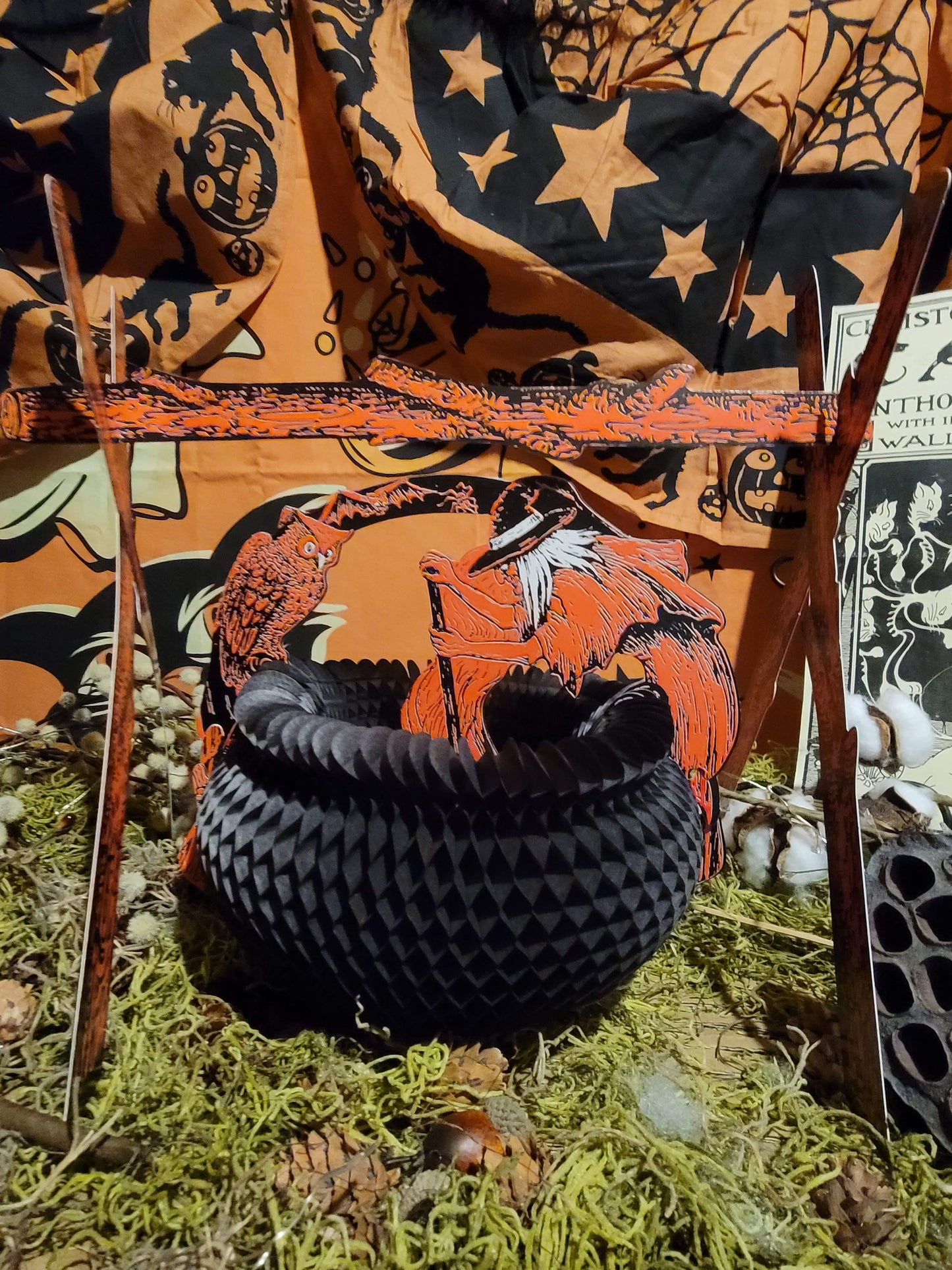 Vintage Halloween Style Witch with Cauldron Paper Centerpiece