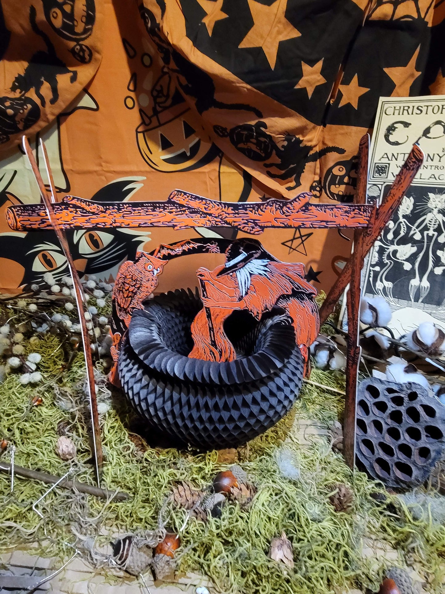 Vintage Halloween Style Witch with Cauldron Paper Centerpiece