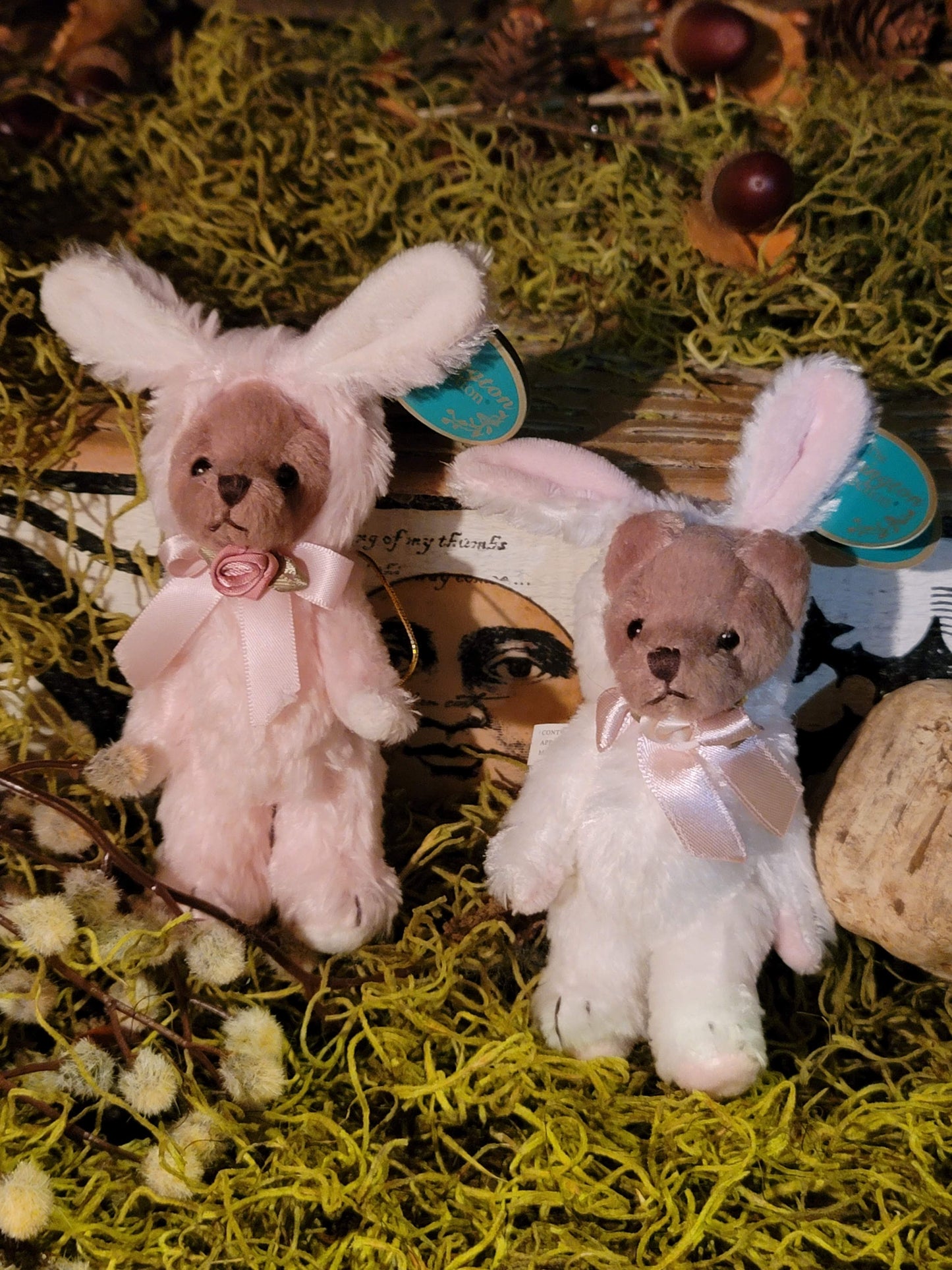 Bearington Stuffed Easter Bear in Either White or Pink Bunny Suit with Movable Limbs Ornament