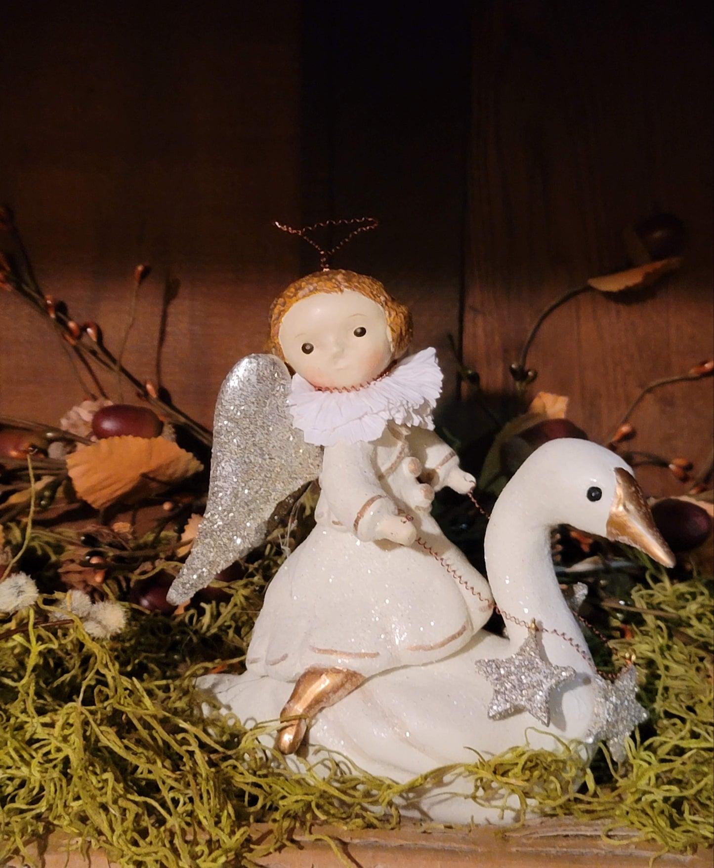 Folk Art Christmas Dee Harvey Foust Angel Rider on Swan Figurine