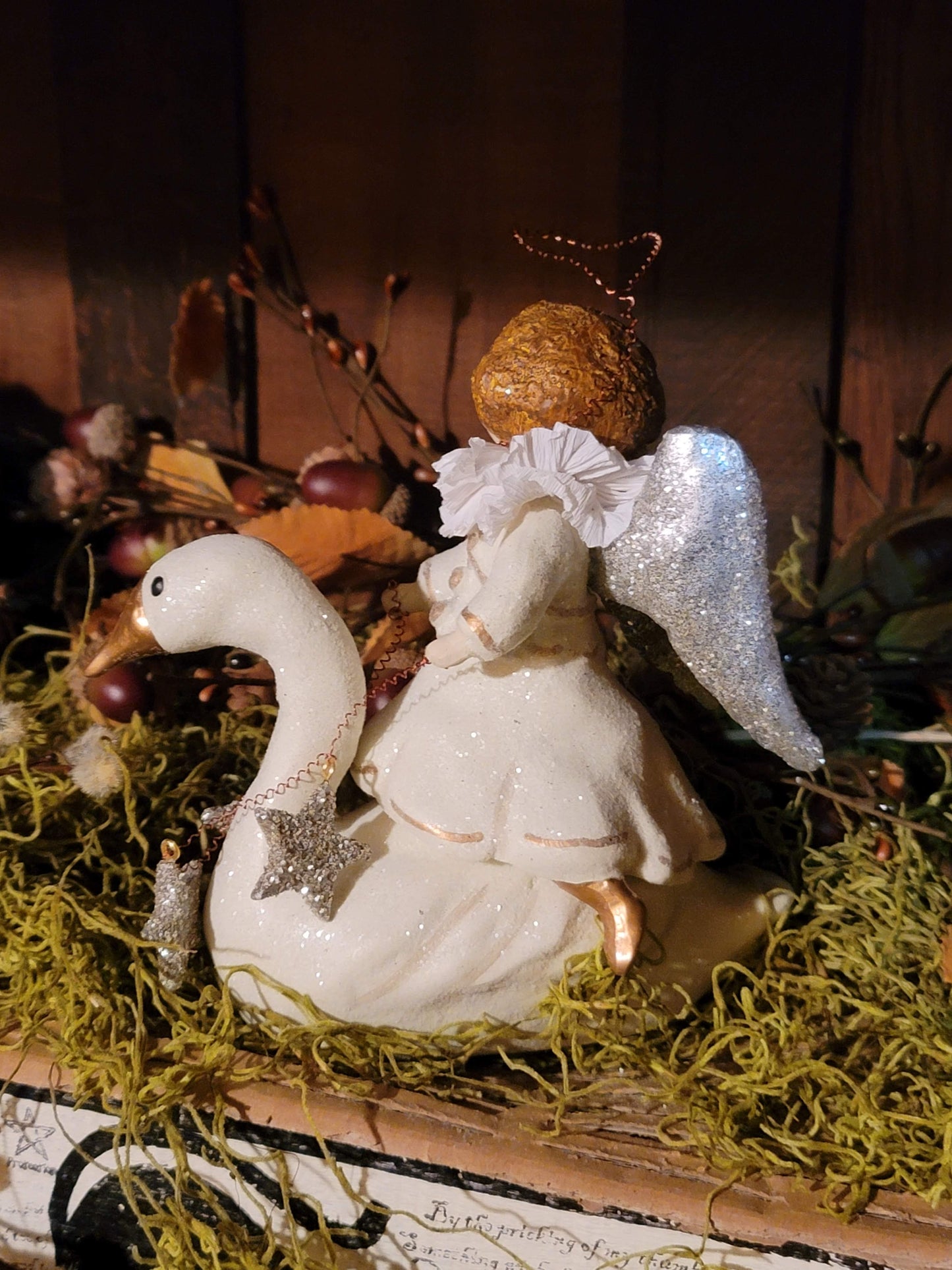 Folk Art Christmas Dee Harvey Foust Angel Rider on Swan Figurine