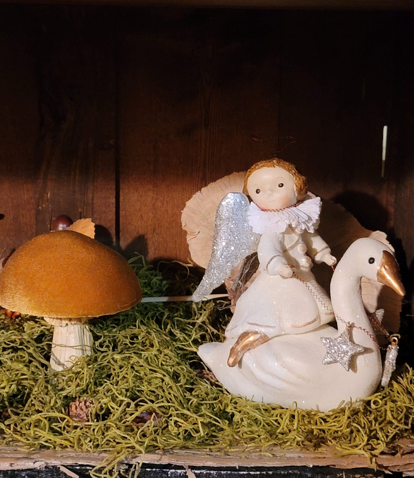 Folk Art Christmas Dee Harvey Foust Angel Rider on Swan Figurine