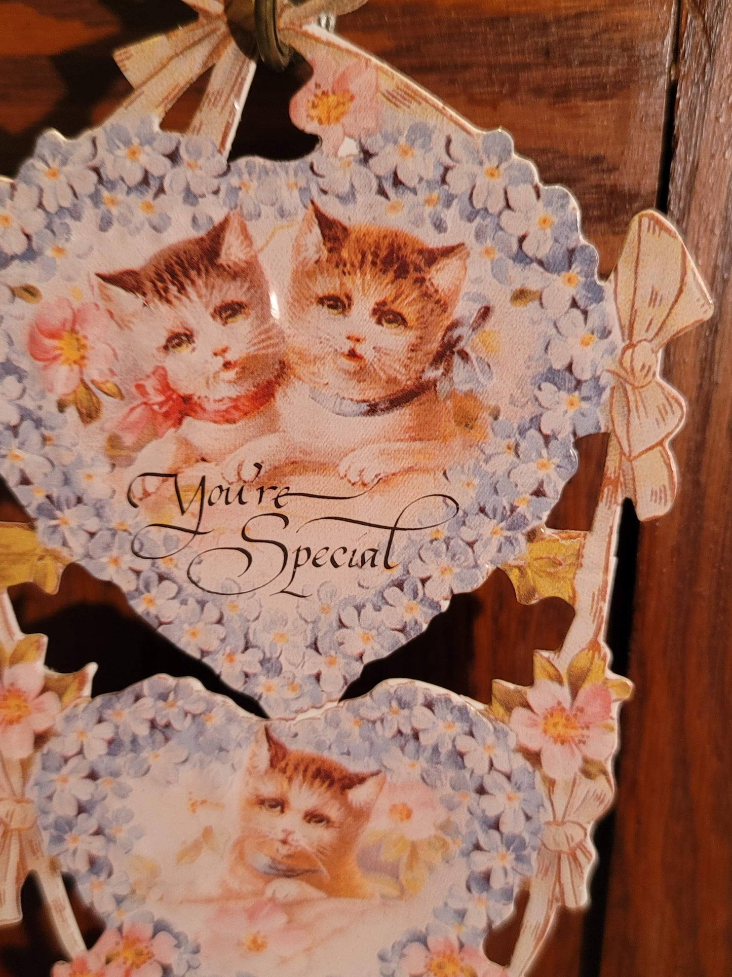 Vintage Victorian Style Special Kittens Hanging Hearts Greeting Card