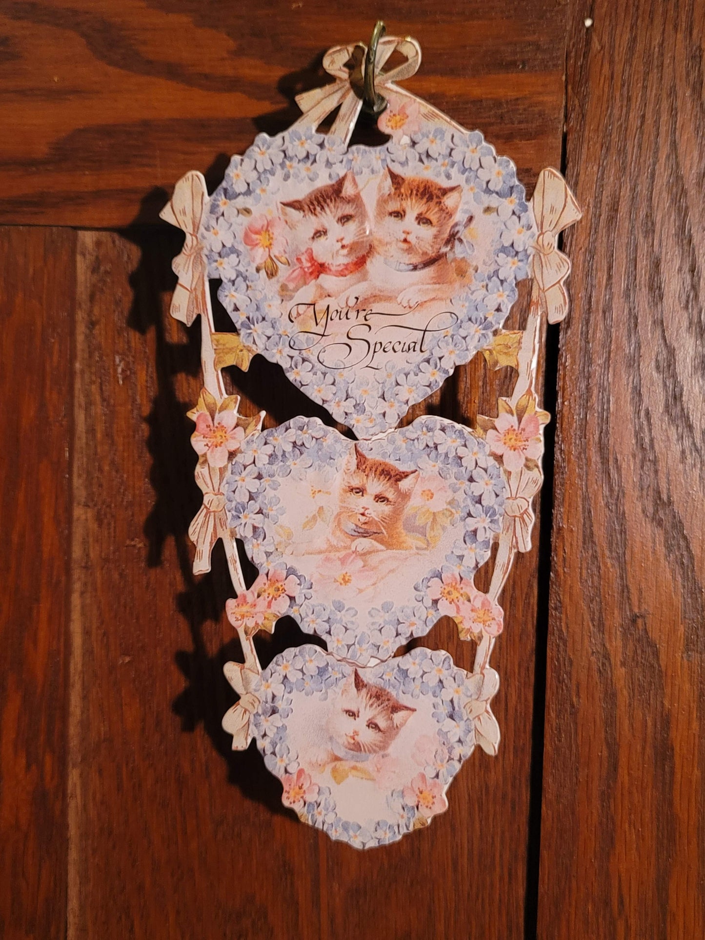 Vintage Victorian Style Special Kittens Hanging Hearts Greeting Card