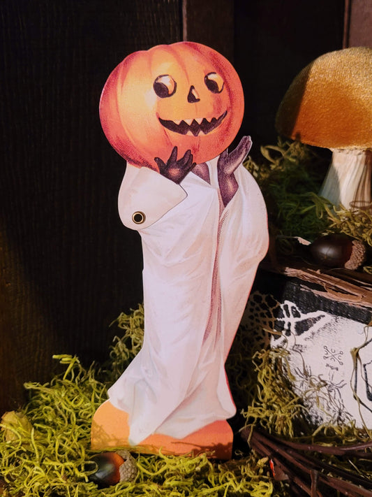 Vintage Halloween Postcard Boy with Mechanical Moving Pumpkin Greeting Card
