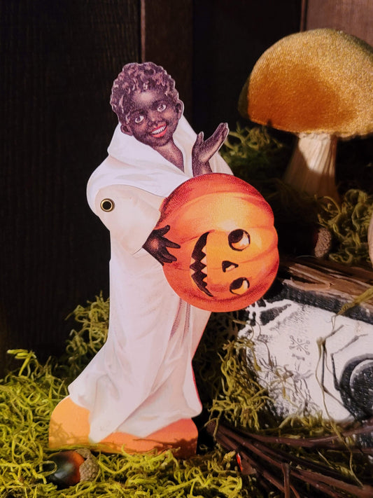 Vintage Halloween Postcard Boy with Mechanical Moving Pumpkin Greeting Card